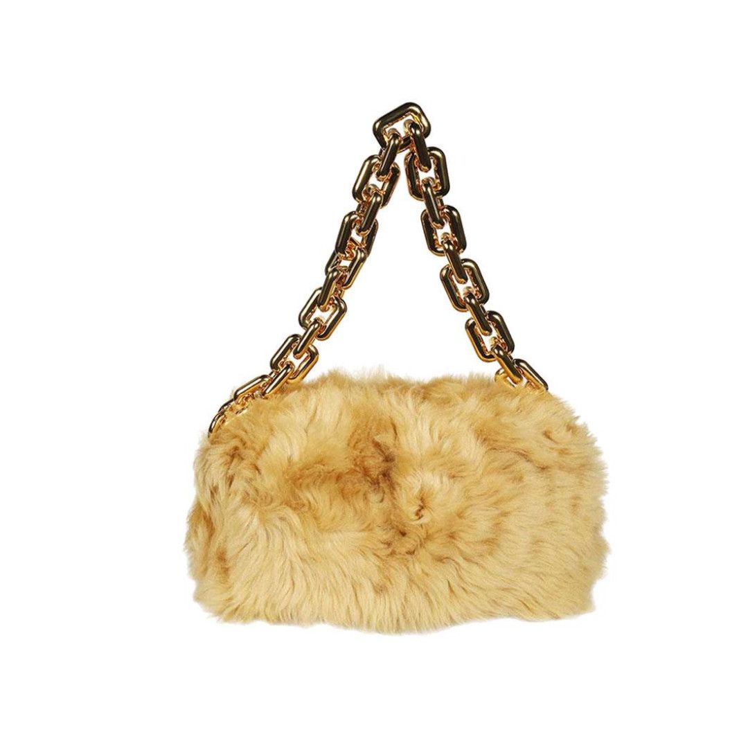Bottega Veneta o1mle0325 Size: OS / Shearling Chain Pouch in Beige Size ONE SIZE - 1 Thumbnail