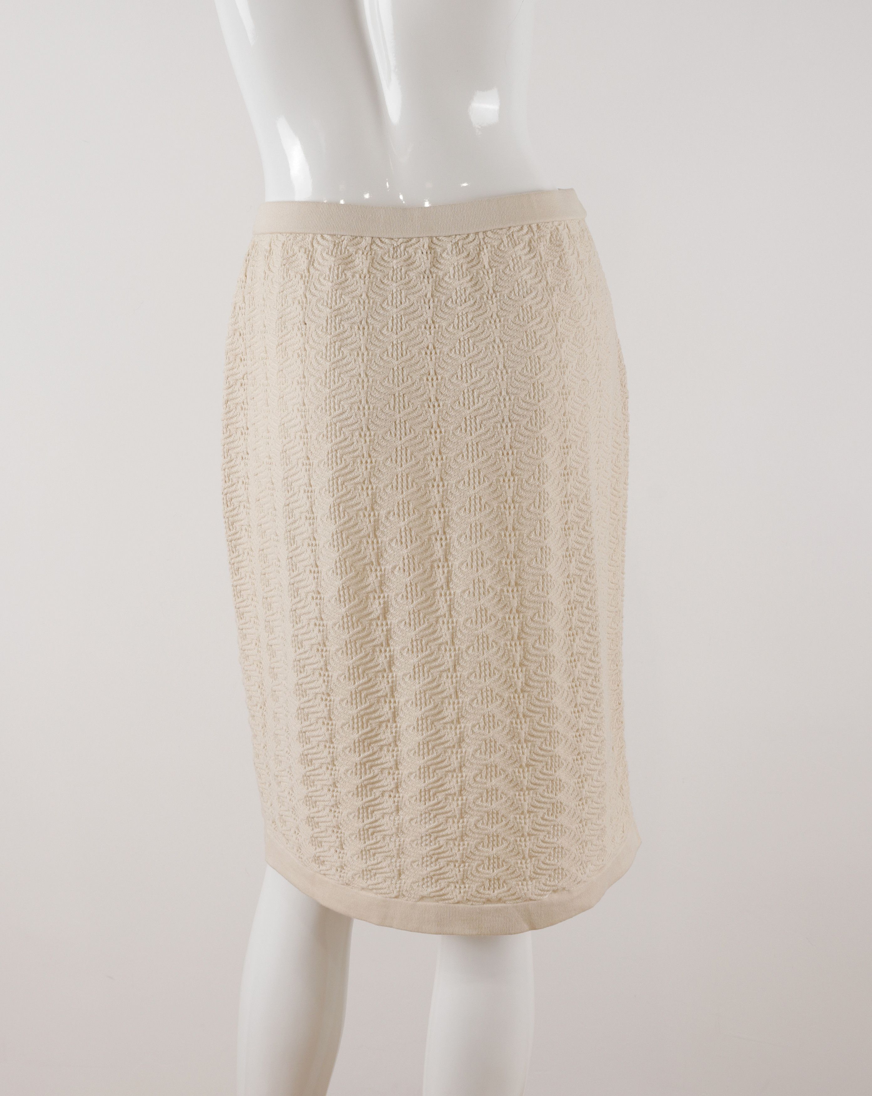 Chanel Chanel Cream Knitted Midi Skirt with Navy Pocket Size 38 Size 26" / US 2 / IT 38 - 13 Thumbnail