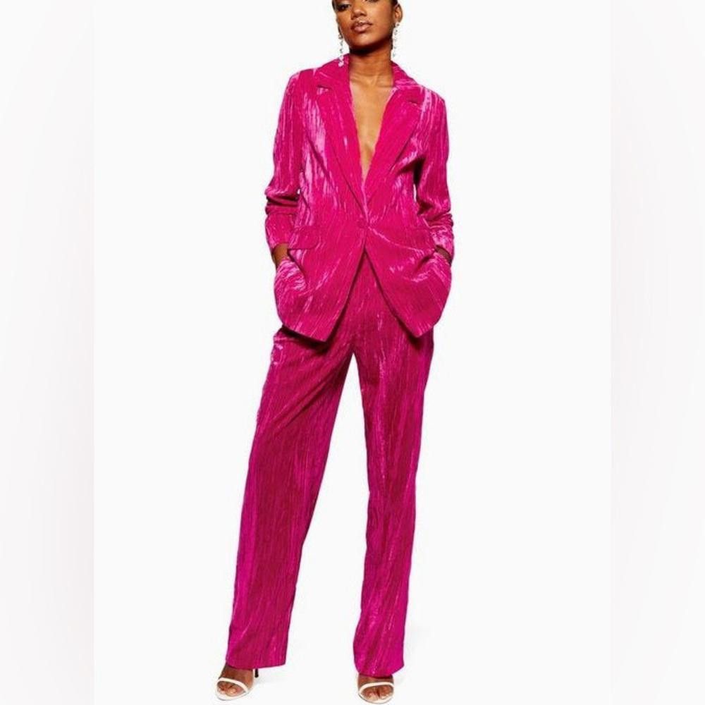 Topshop Topshop l Pink Crinkled Velvet Pant Suit Size 2/4 Size S / US 4 / IT 40 - 1 Thumbnail