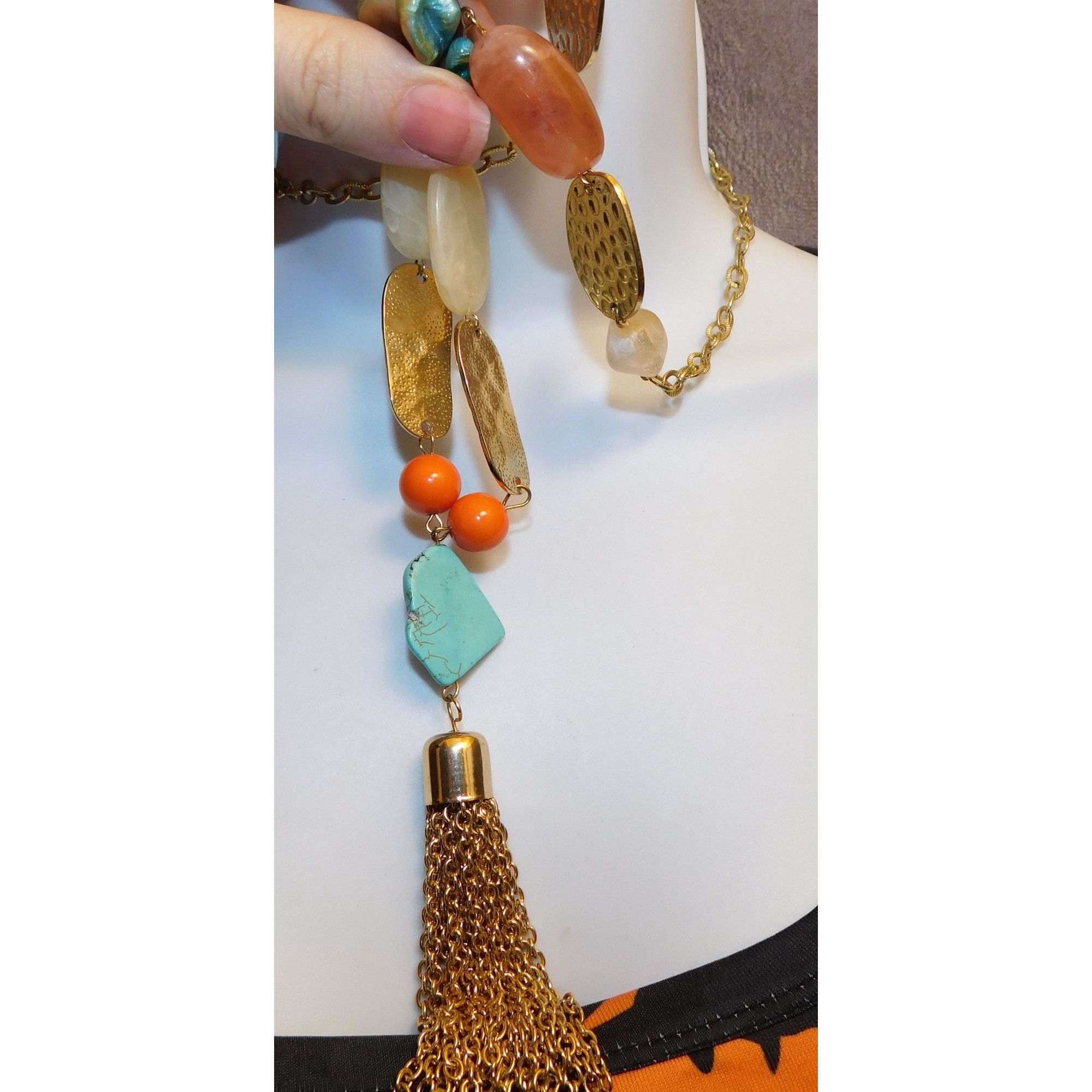 Other Bohemian Gemstone Beaded Gold Tone Tassel Necklace Size ONE SIZE - 4 Thumbnail