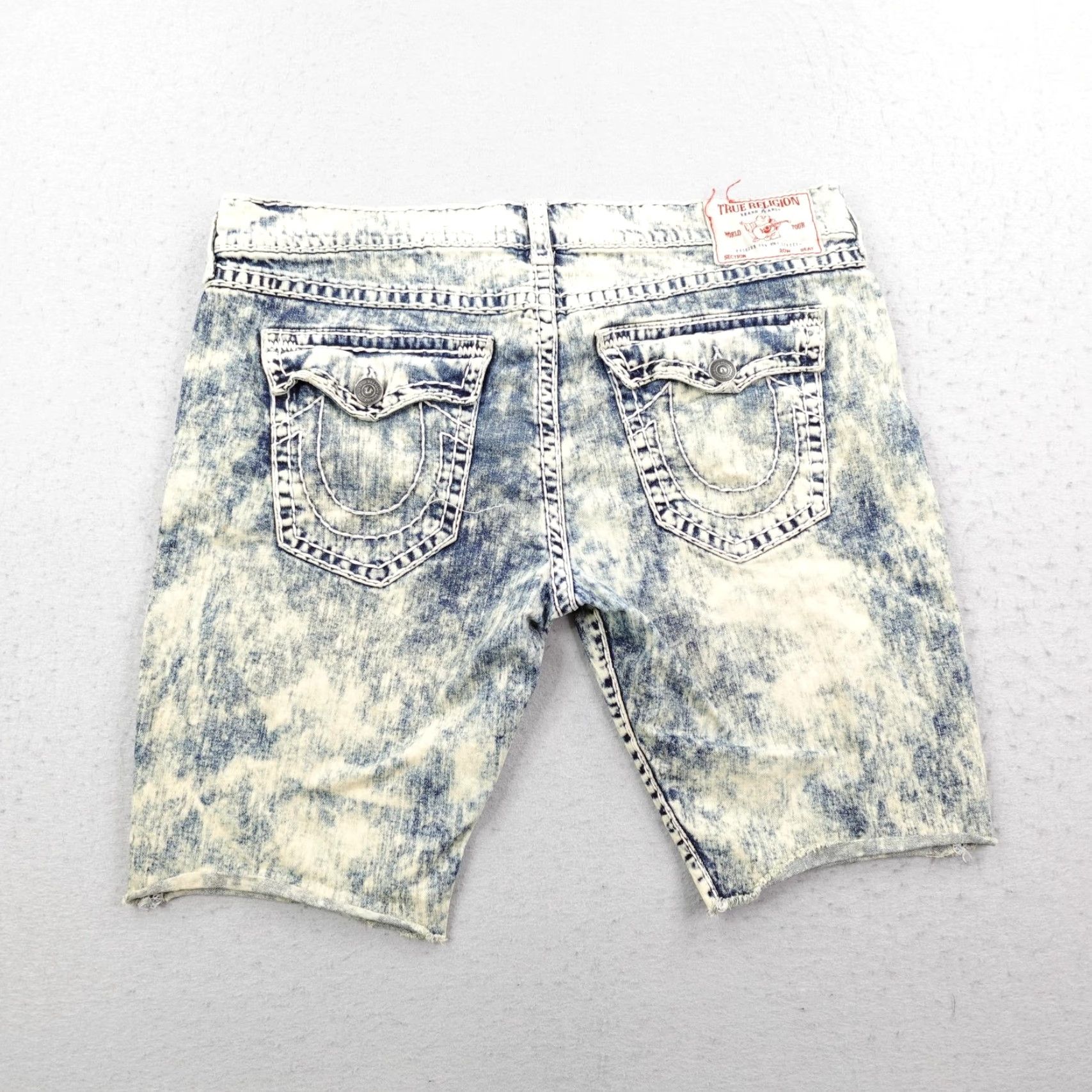 True Religion True Religion Shorts Mens 42 Blue Denim Jean Ricky Flap Super T Fray Bleach Dye Bermuda Size US 42 / EU 58 - 5 Thumbnail