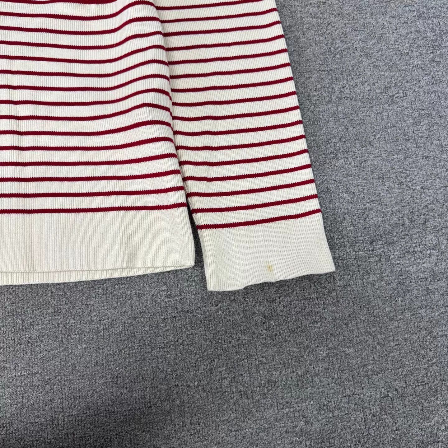 Celine CELINE Ivory Red Striped V-neck Short Knit T M NWT Size M / US 6-8 / IT 42-44 - 4 Thumbnail