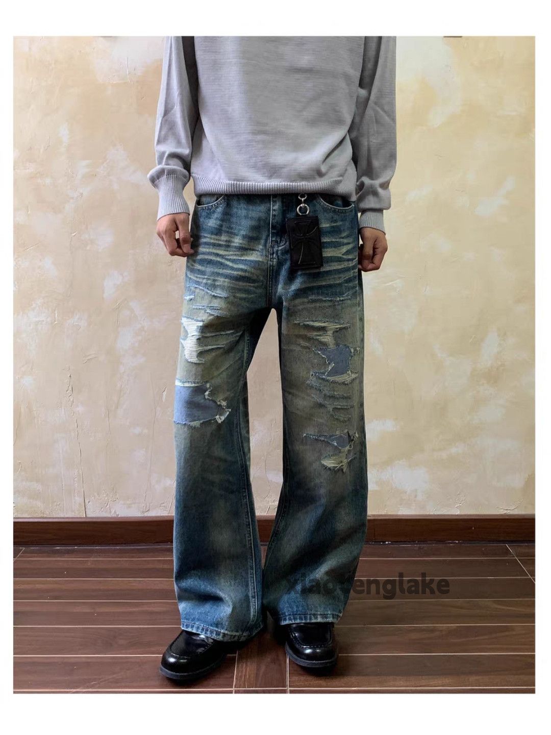 Jean xtl washed faded wide Leg ripped damaged hiphop jeans Size US 32 / EU 48 - 3 Thumbnail