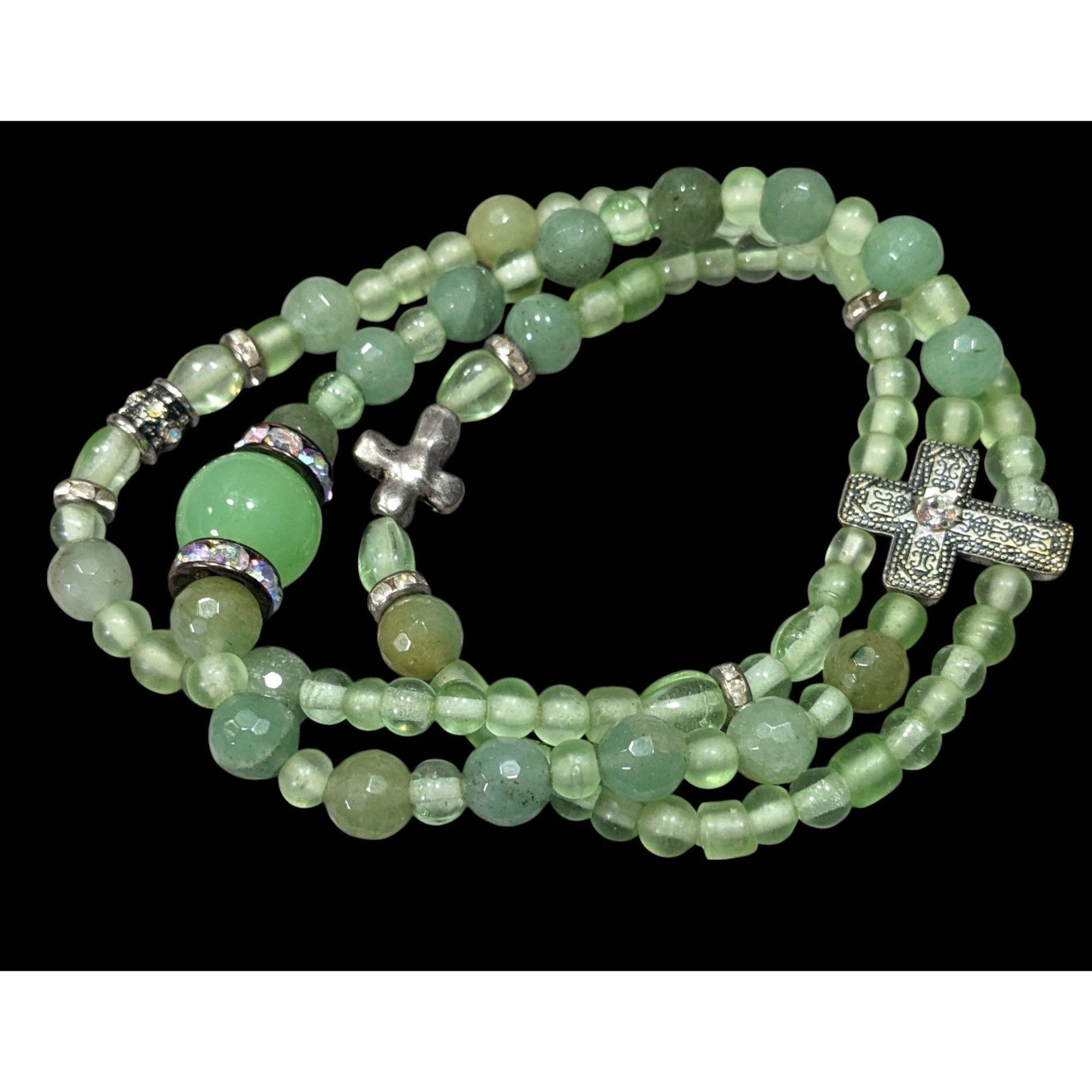 Other Religious Green Glass Beaded Layered Stretch Bracelet Size ONE SIZE - 1 Thumbnail