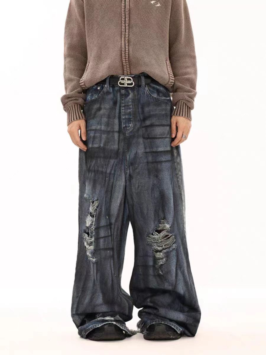 Vintage Vintage washed corrugated ripped wide-leg jeans Size US 34 / EU 50 - 3 Thumbnail