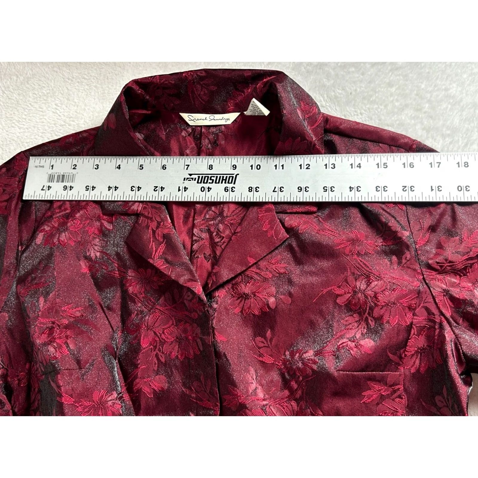 Vintage French Laundry Shirt Large Ruby Red Silk Blend Floral Dressy Button Up New Women Size L / US 10 / IT 46 - 7 Thumbnail