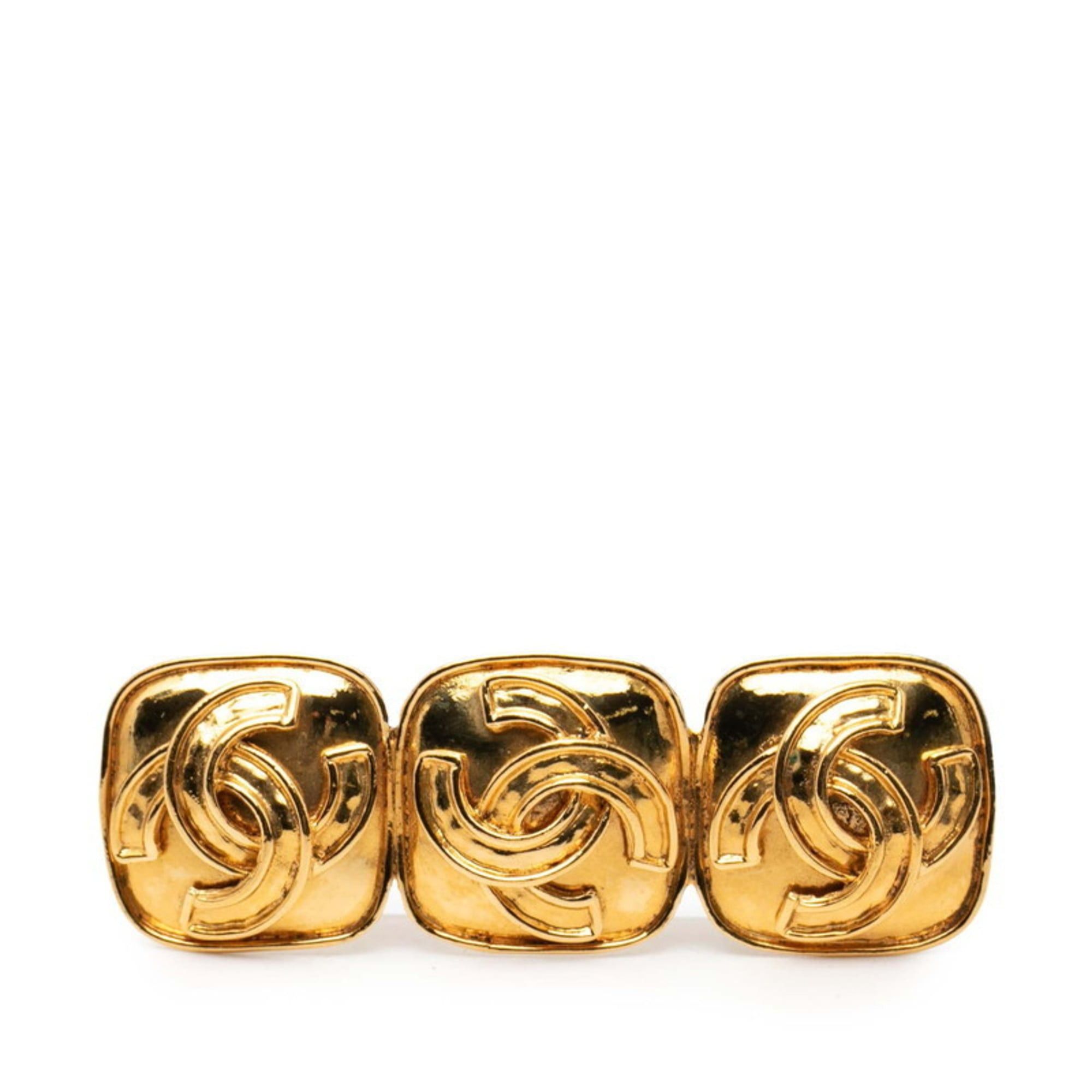CHANEL Triple Coco Mark Vintage Brooch Gold Plated Women's