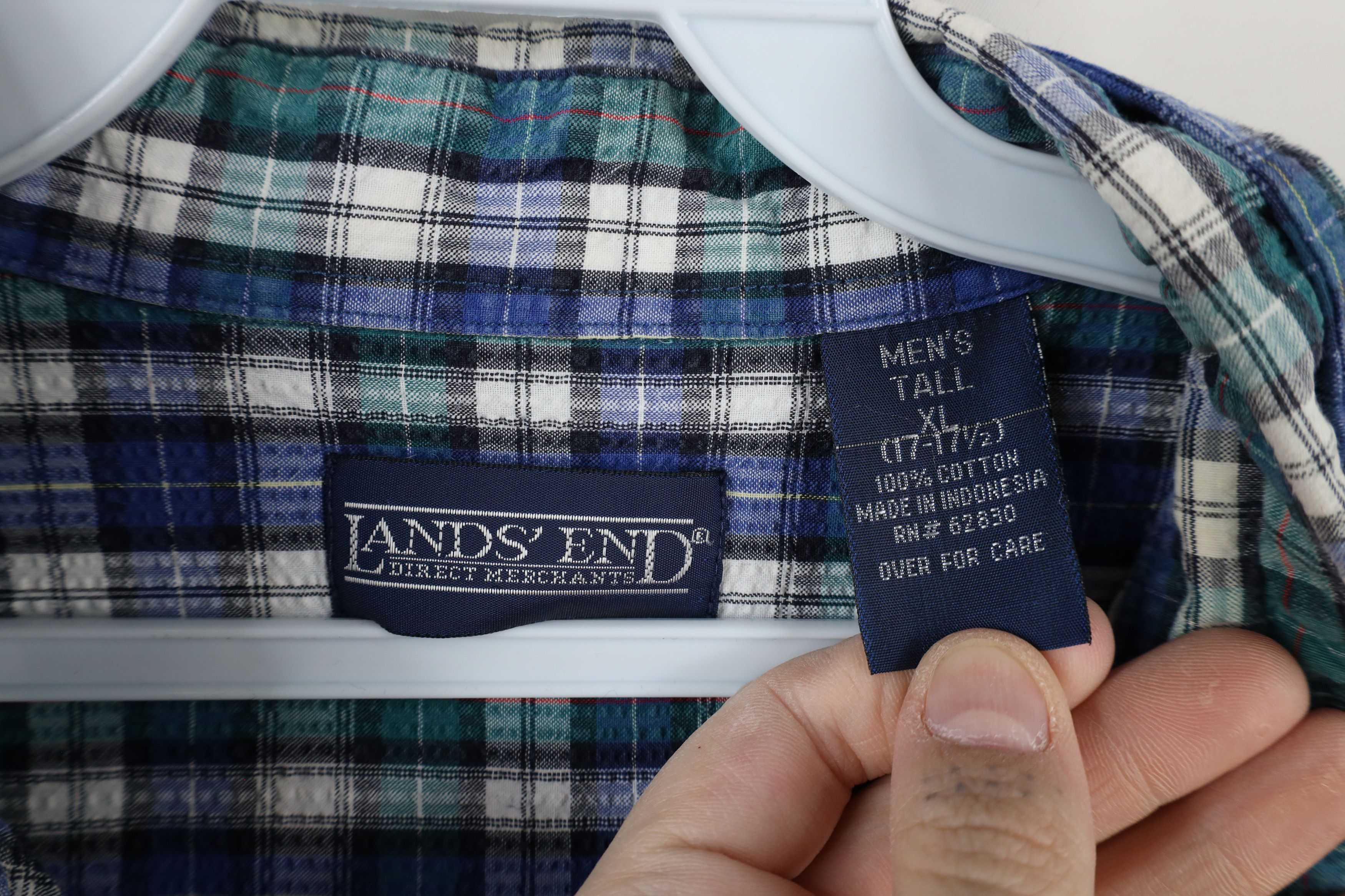 Lands' End × Vintage Vintage 90s Lands End Sucker Short Sleeve Button Down Shirt Size US XL / EU 56 / 4 - 8 Thumbnail
