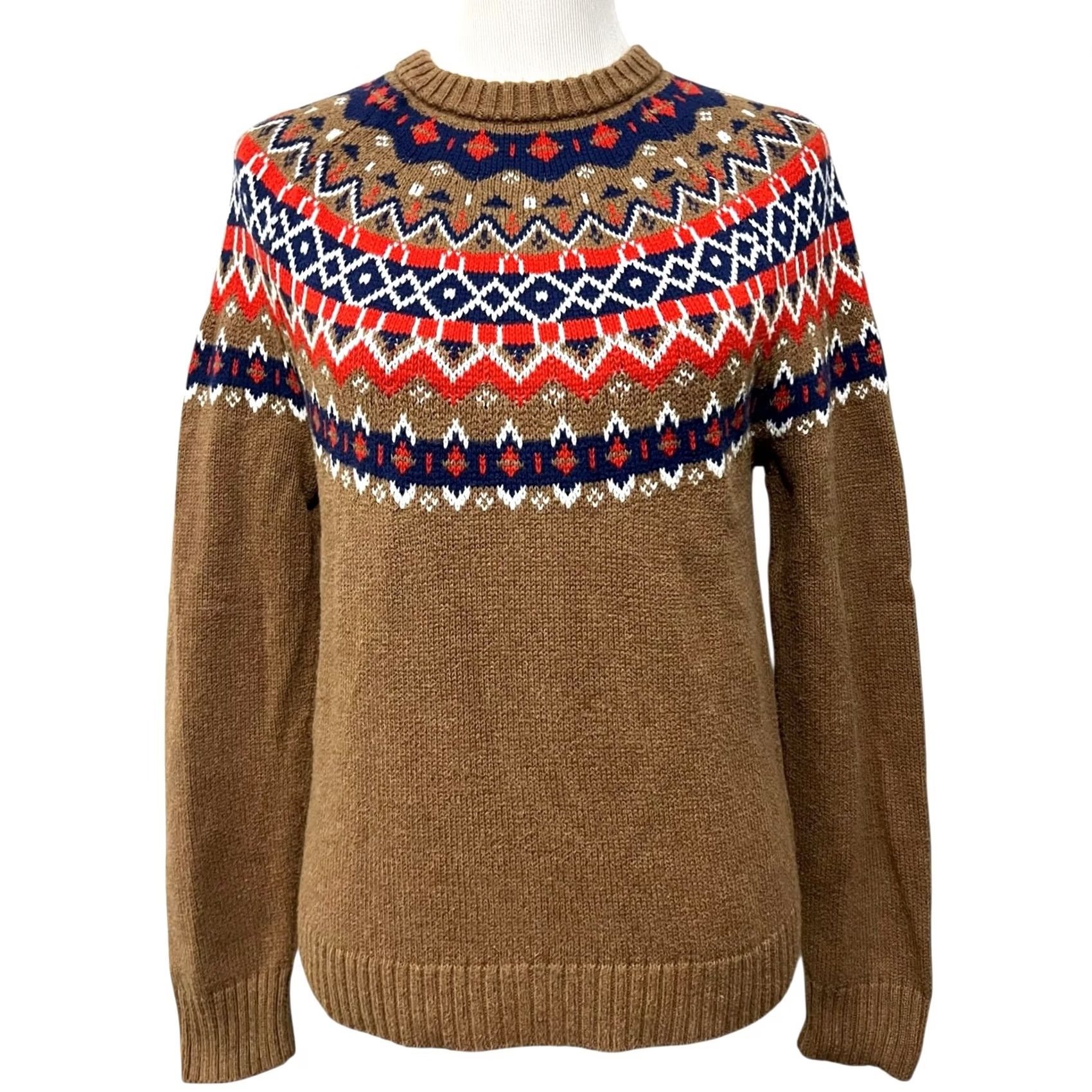 J.Crew VINTAGE J.Crew Sweater Crewneck Cotton Fair Isle Tan Womens Small Crew Neck Sweater, 100% Cotton, Long Sleeve, Casual Size S / US 4 / IT 40 - 2 Thumbnail