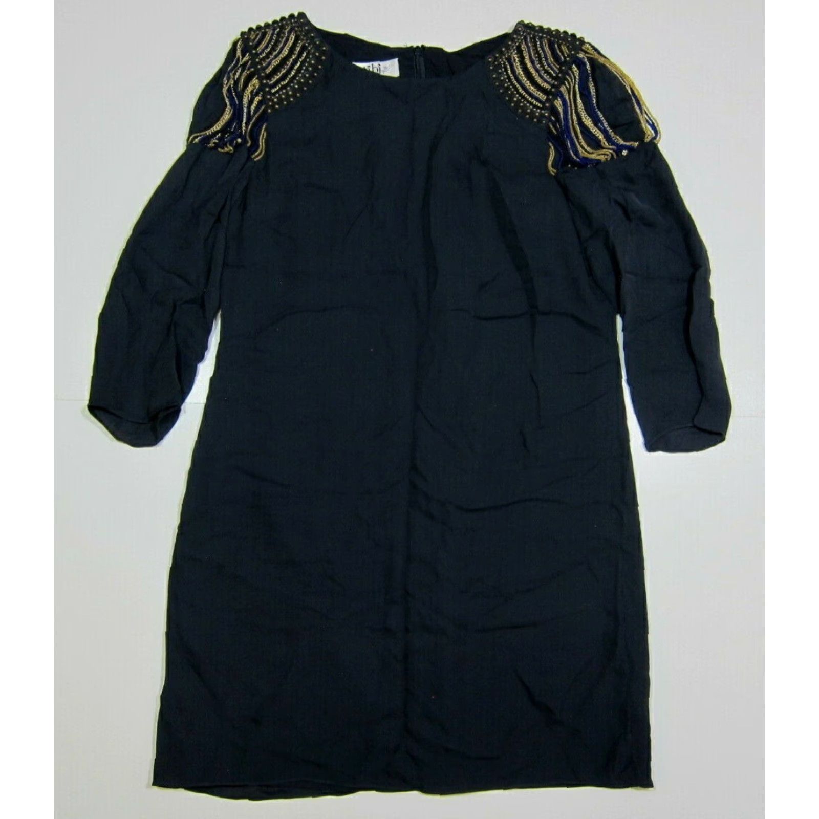 Tibi Tibi Dress Women Size 6 Black Blue Silk Beaded Shoulders Shift Sheath 100% Silk Size M / US 6-8 / IT 42-44 - 2 Thumbnail