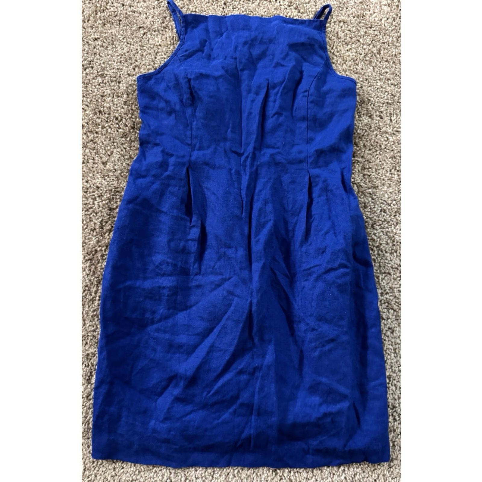 Madewell Women's Blue High Neck Sleeveless Linen Mini Dress Sz 10 - NEW
