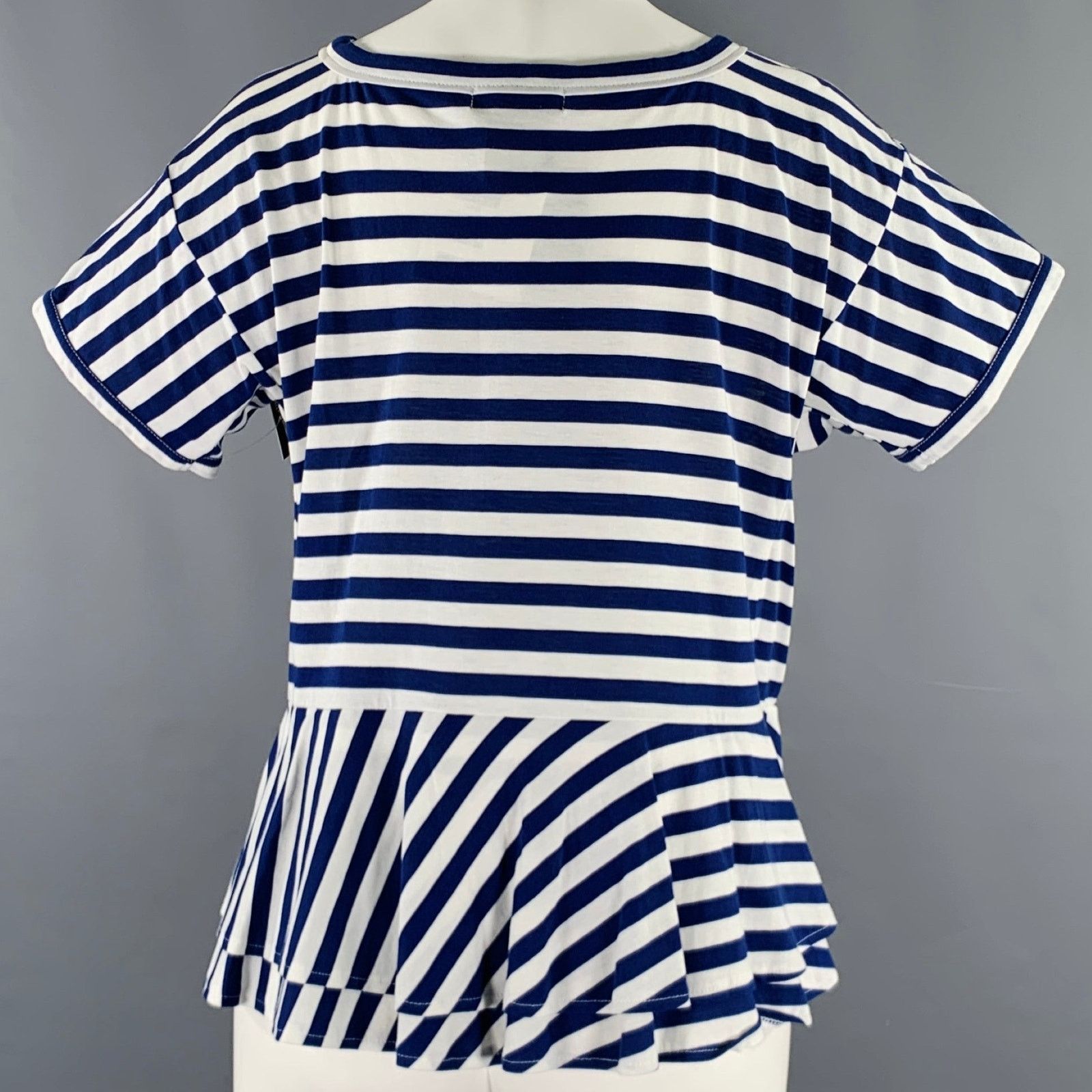 Comme des Garcons Size S White Blue Cotton Stripe Short Sleeve Casual Top Size S / US 4 / IT 40 - 3 Thumbnail