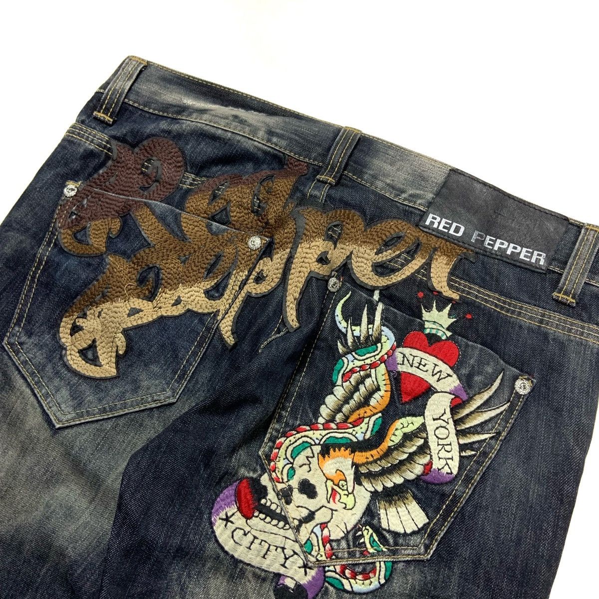 Ed Hardy × Japanese Brand × Vintage Vintage Ed Hardy X Redpapper Big Logo Distressed Jeans Size US 34 / EU 50 - 5 Thumbnail