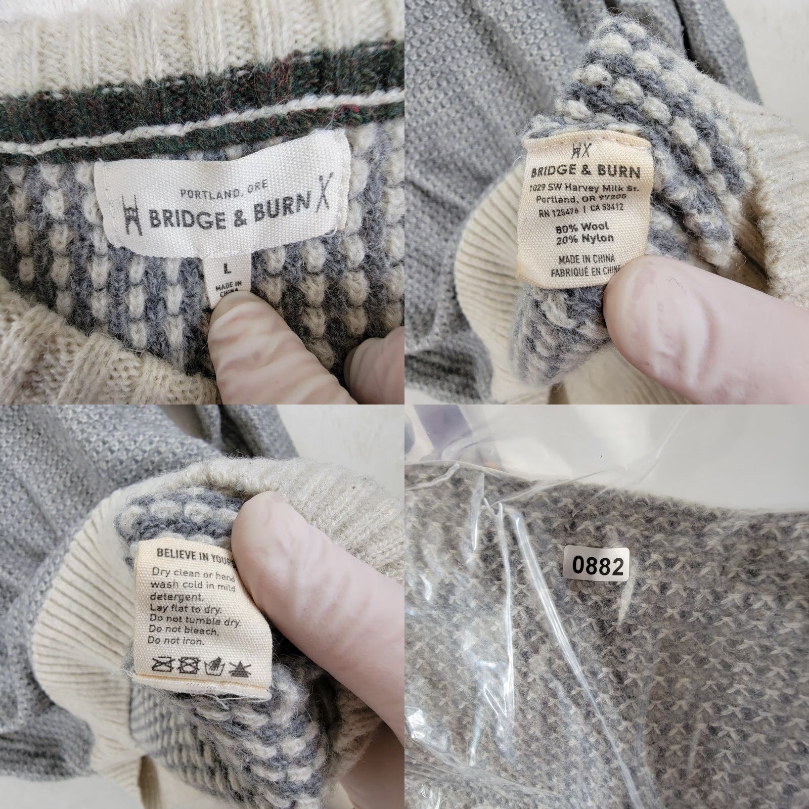 Vintage Bridge And Burn Sweater Men Large Gray Tennis Cable Knit Crew Neck Pullover Size US L / EU 52-54 / 3 - 9 Thumbnail