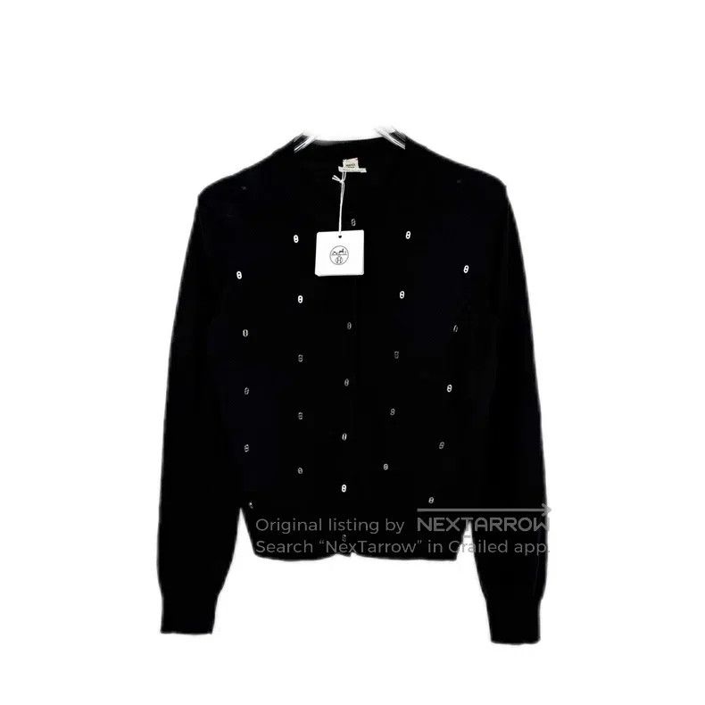 Hermes Hermes Black Full Metal Pig Nose Logo Mulberry Silk Cardig Size S / US 4 / IT 40 - 1 Thumbnail