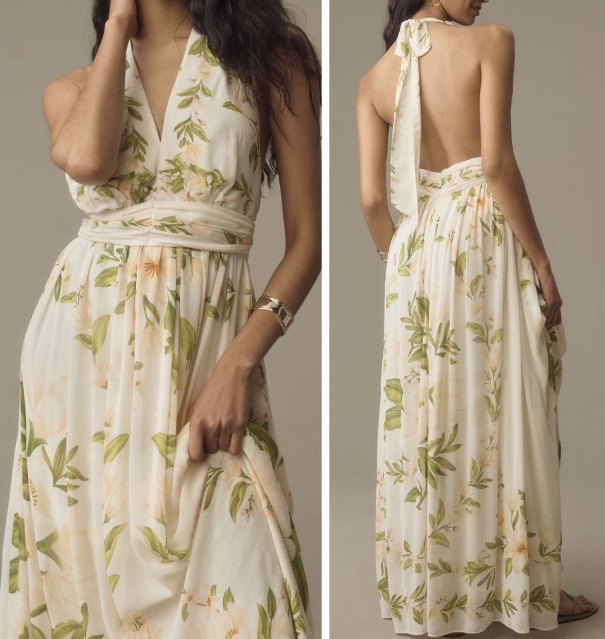 Farm Rio Farm Rio V-Neck Floral Chiffon Maxi Dress, Size L Size L / US 10 / IT 46 - 1 Thumbnail