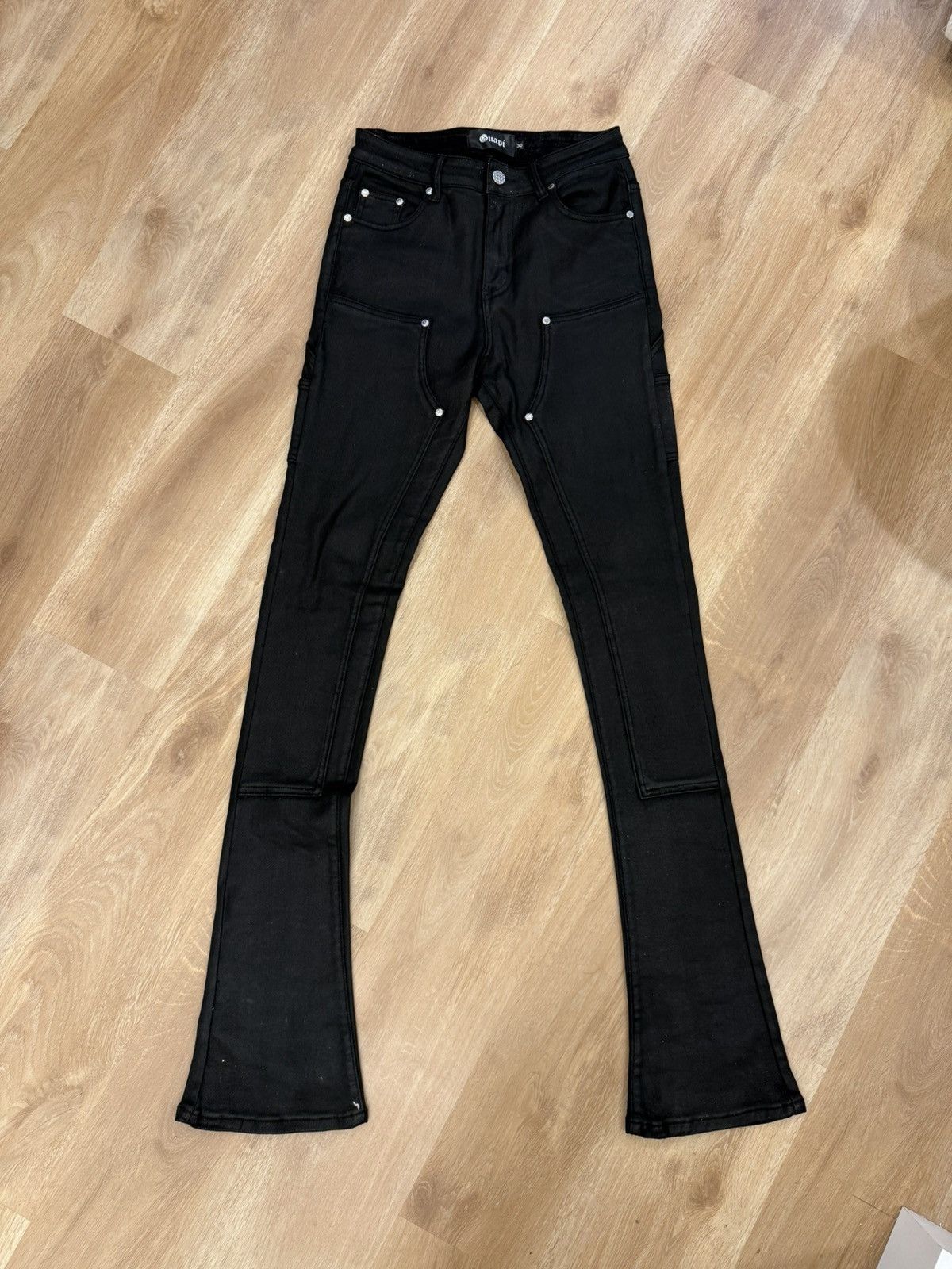 Guapi Obsidian Wax Finish Tapered Skinny Black Denim Jeans