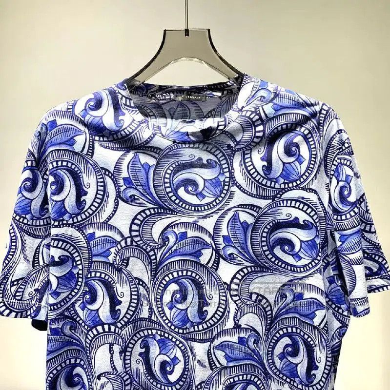 Versace Versace Blue Cotton XXXL Men's T-Shirt . Size US XXL / EU 58 / 5 - 3 Thumbnail