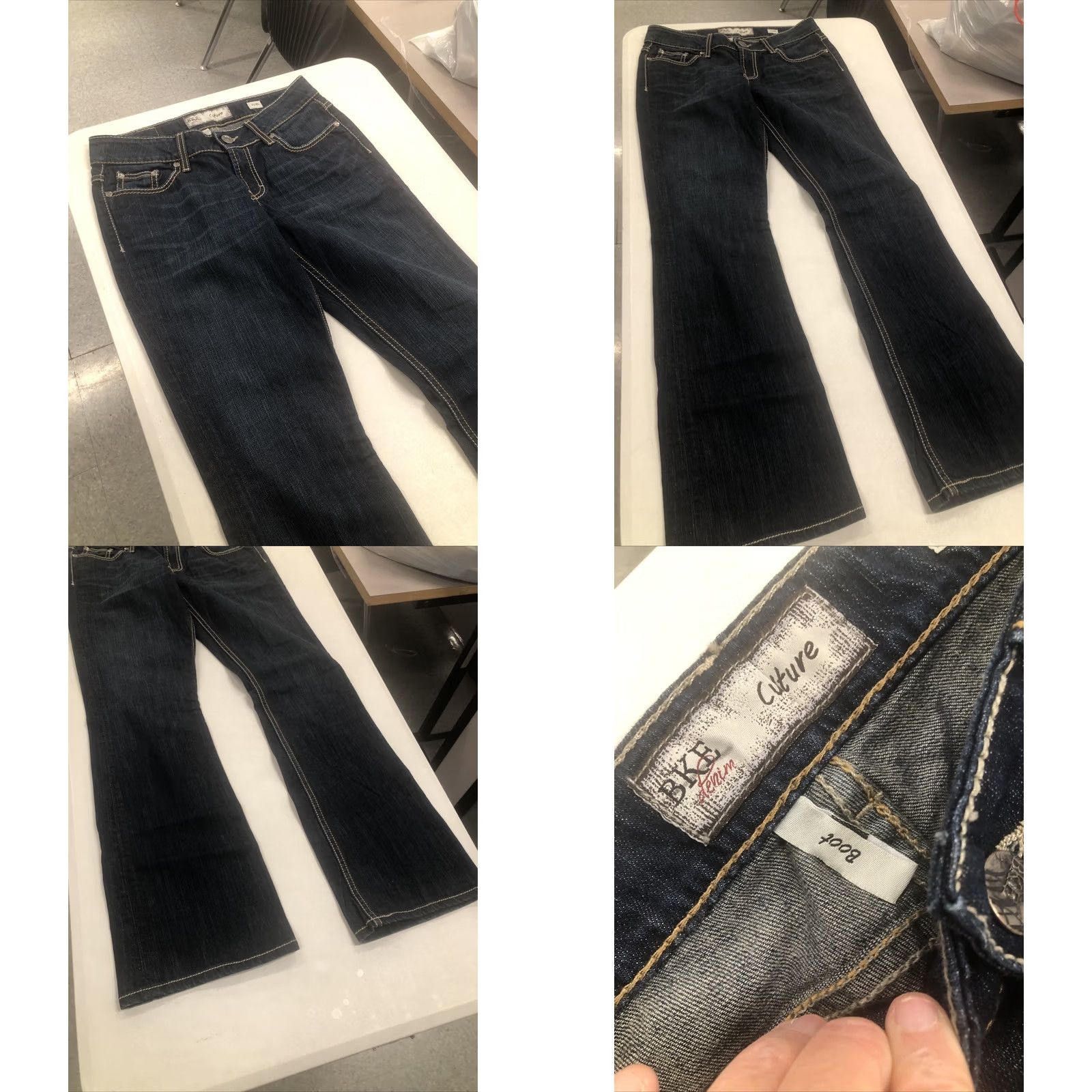 Vintage BKE Culture 9" rise Boot Cut Jeans 30 X 31.5 Dark Blue Bling Stitch Denim Spandex Cotton Tencel Bemberg Buckle Women Regular Size 30 Inseam 31.5 Size 30" / US 8 / IT 44 - 9 Thumbnail