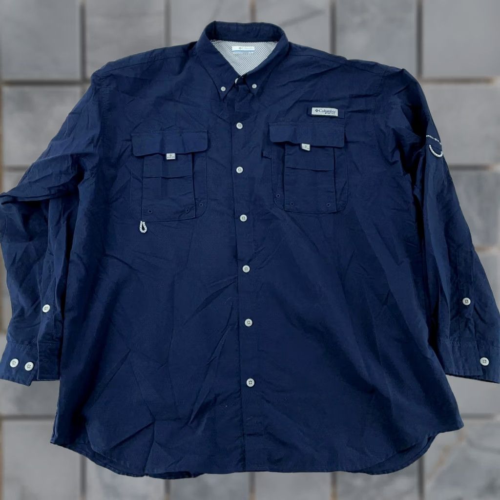 Vintage Columbia PFG Shirt Mens XL Blue Omni Shade Vented Fishing Collared Button Down Shirt Size US XL / EU 56 / 4 - 1 Thumbnail