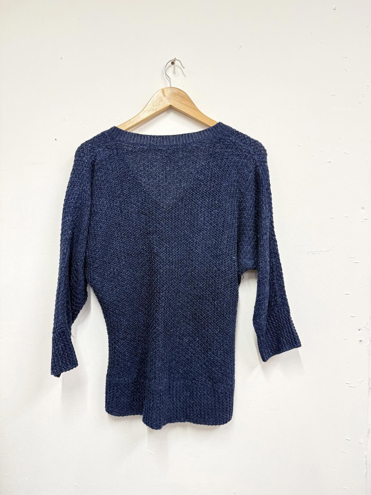 Unknown London Navy Blue Knit Sweater with V-Neck Size ONE SIZE - 4 Thumbnail