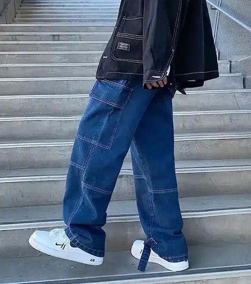Japanese Brand Blue Loose Straight Baggy Denim Pant Size US 31 - 4 Thumbnail