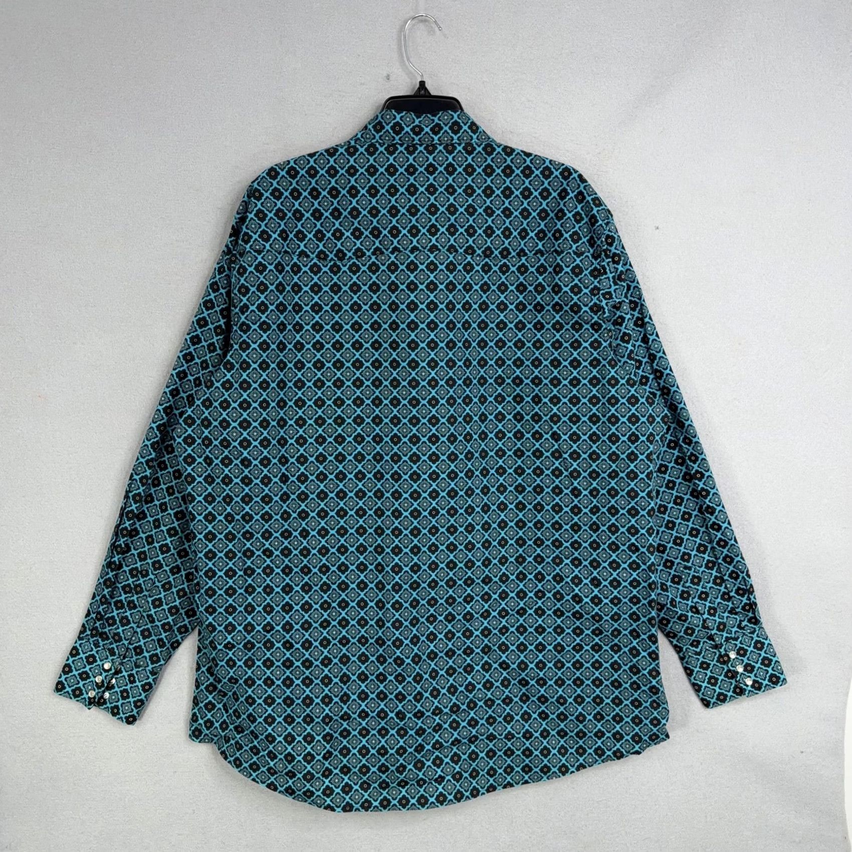 Wrangler Wrangler Shirt Mens 2XLT Blue Black Geometric Pearl Snap Western Cowboy Ranch Size US XXL / EU 58 / 5 - 4 Thumbnail