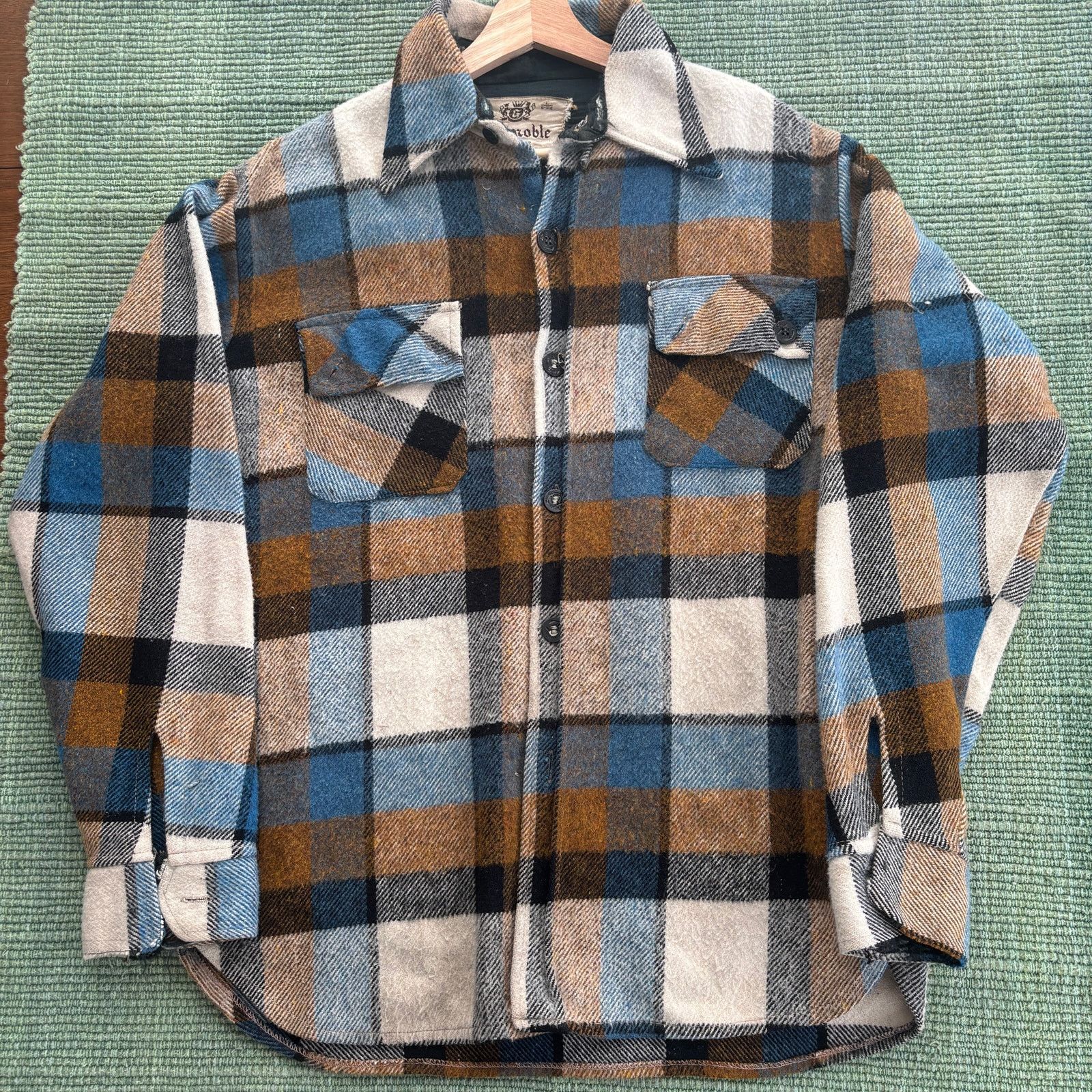 Moncler Grenoble × Vintage True vintage 1960s fuzzy plaid Grenoble brand flannel shirt Size US XL / EU 56 / 4 - 1 Thumbnail