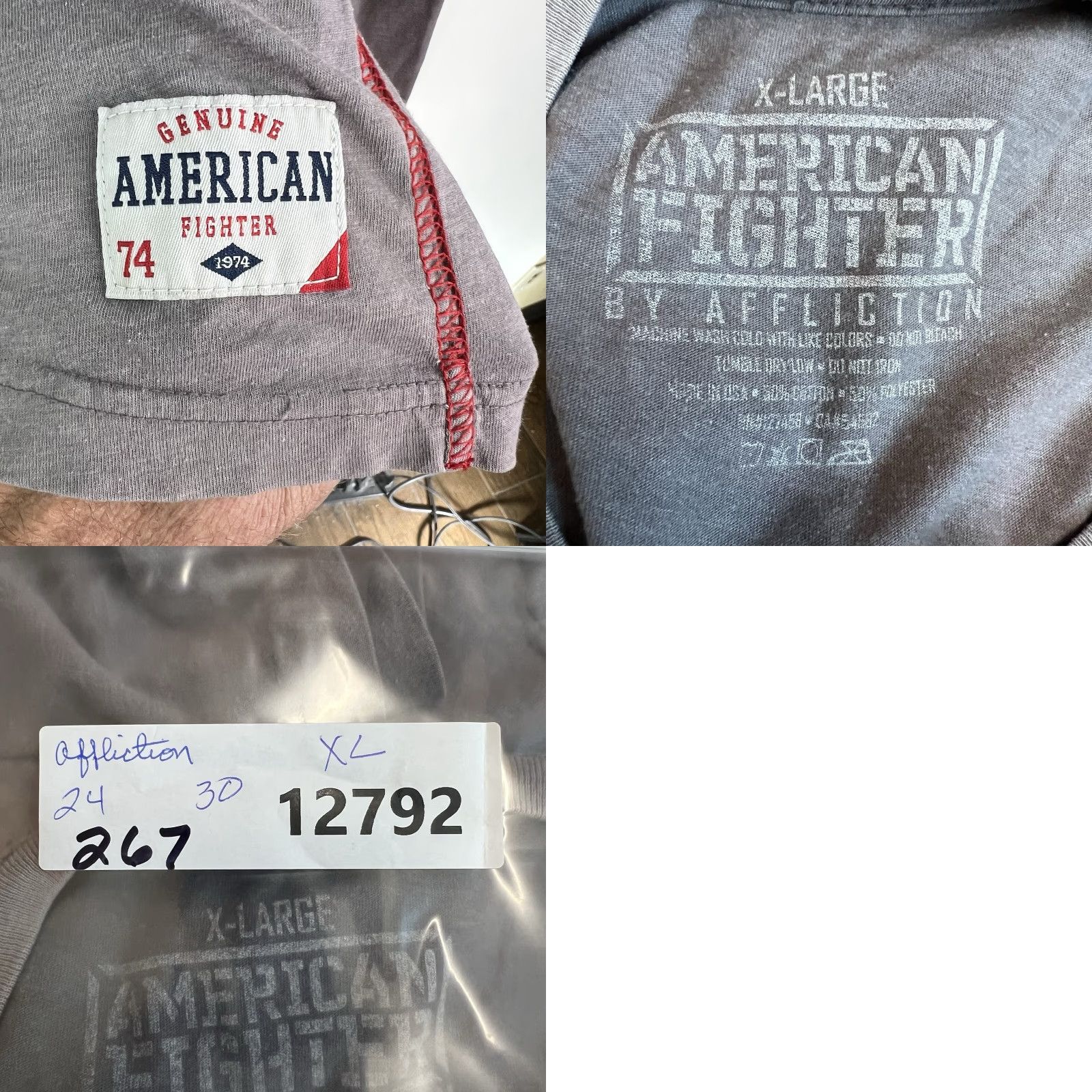 Affliction Affliction Shirt Mens XL Gray American Fighter 74 AOP Flag Crew Neck Short Sleeve Graphic Print Logo Vintage: No Size US XL / EU 56 / 4 - 8 Thumbnail