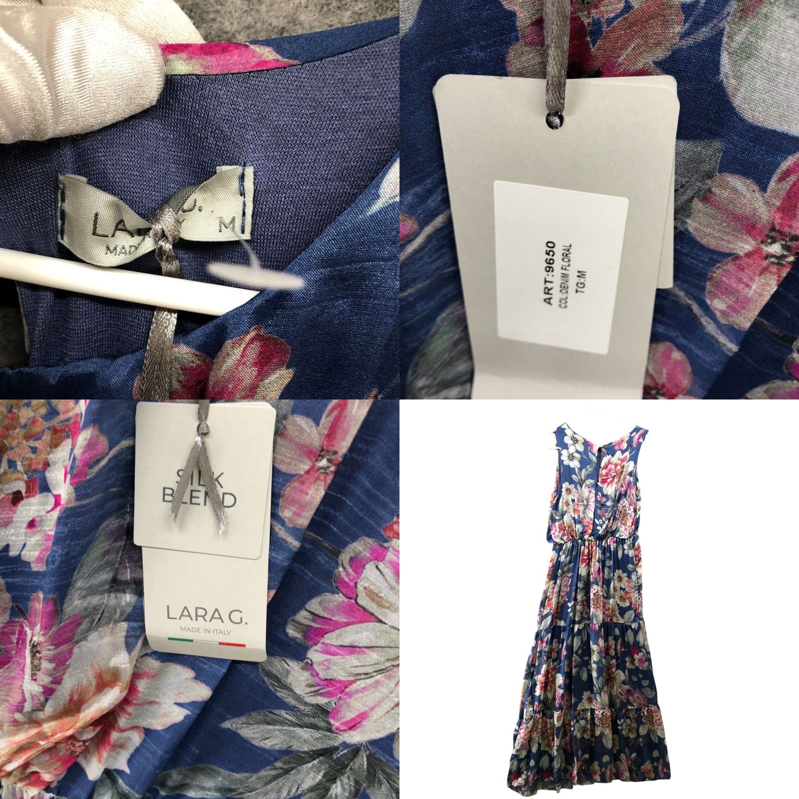 Vintage Larag Silk Blend Floral Maxi Dress Women Size M Blue Pink A-Line Sleeveless Floral Italy NWT Size M / US 6-8 / IT 42-44 - 8 Thumbnail