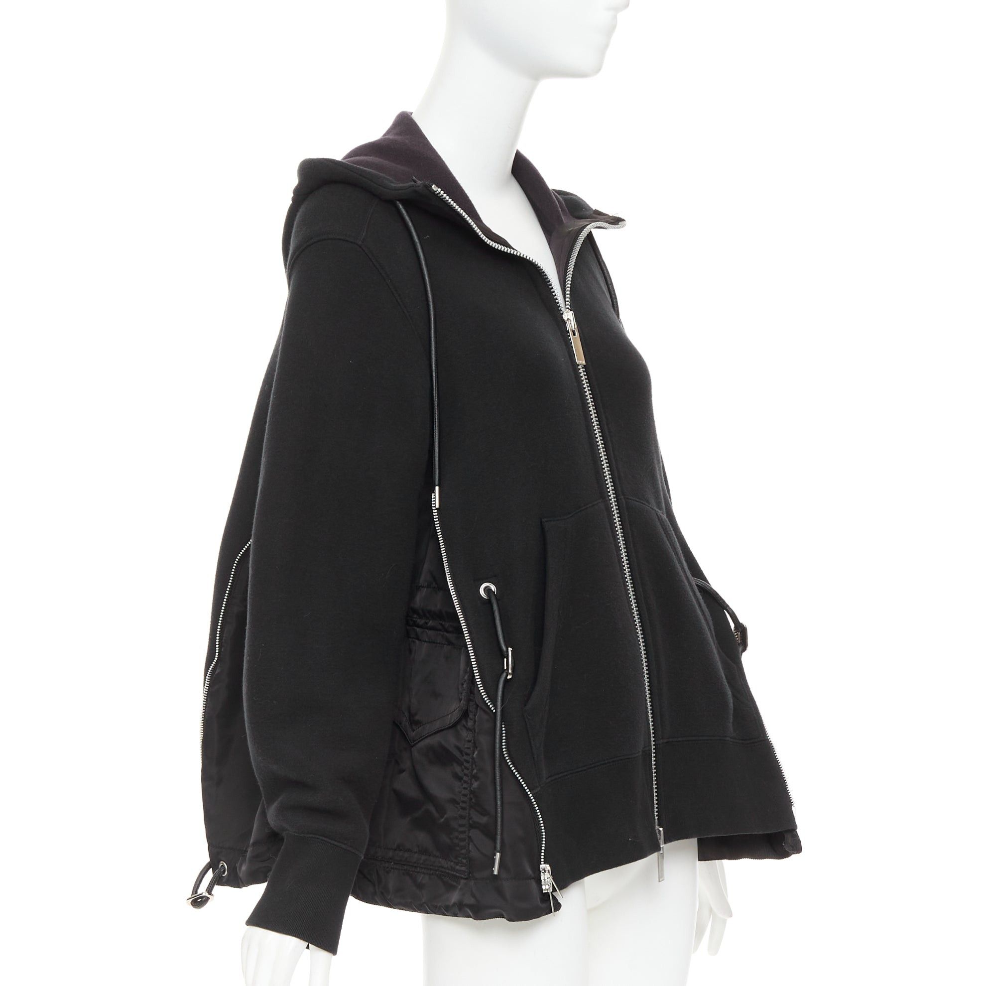 Sacai SACAI 2019 black cotton blend nylon trim side zip deconstructed hybrid hoodie JP2 M Size M / US 6-8 / IT 42-44 - 1 Thumbnail
