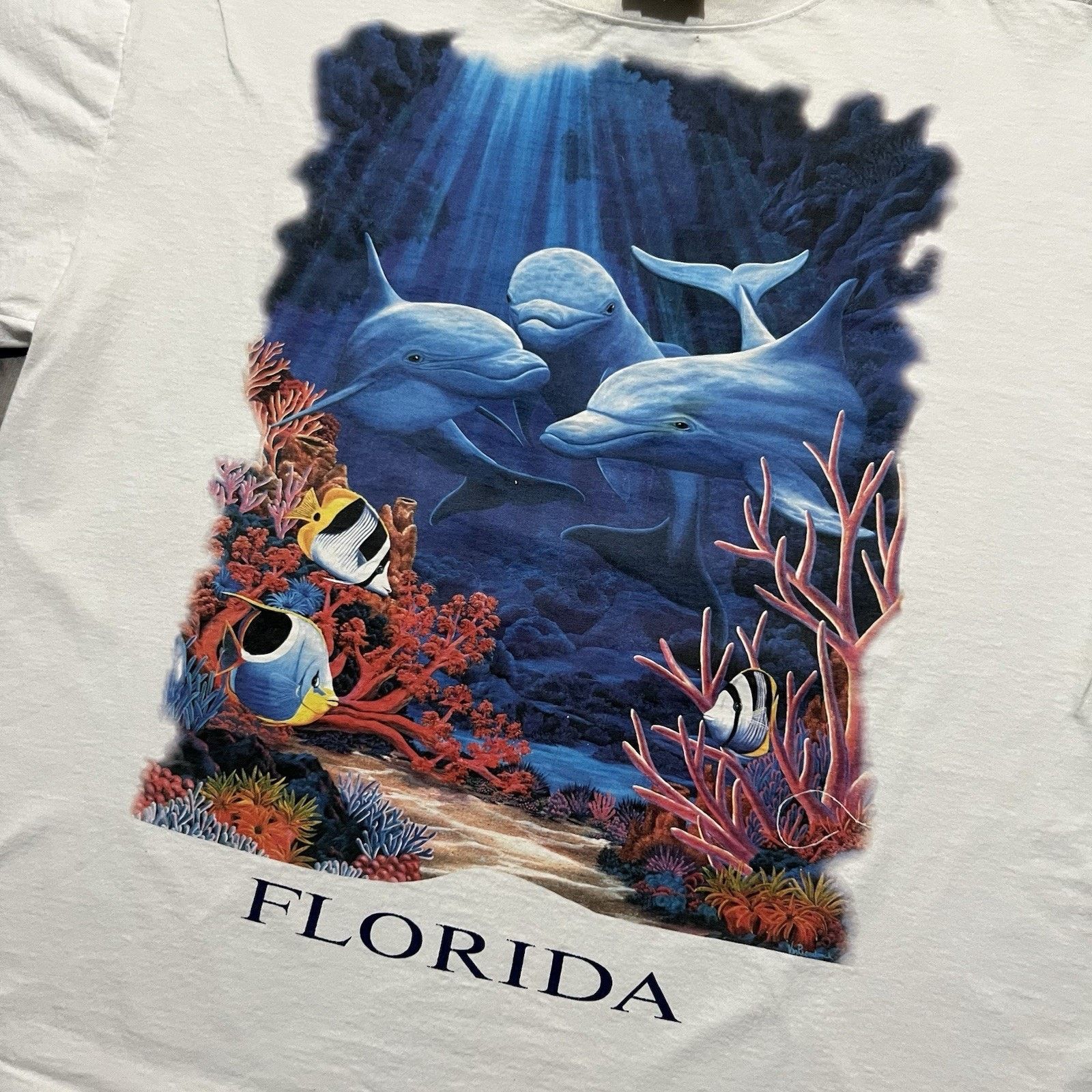 Vintage VTG Florida Travel T Shirt 90s Crable White Oceanic Dolphins Size US XXL / EU 58 / 5 - 3 Thumbnail