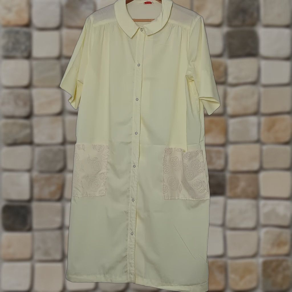 CO VINTAGE Carole Joanne Nightgown House Coat L/XL Yellow Cotton Grannycore Full Snap Short Sleeve 42" Shoulder to Hem Women Size ONE SIZE - 1 Thumbnail