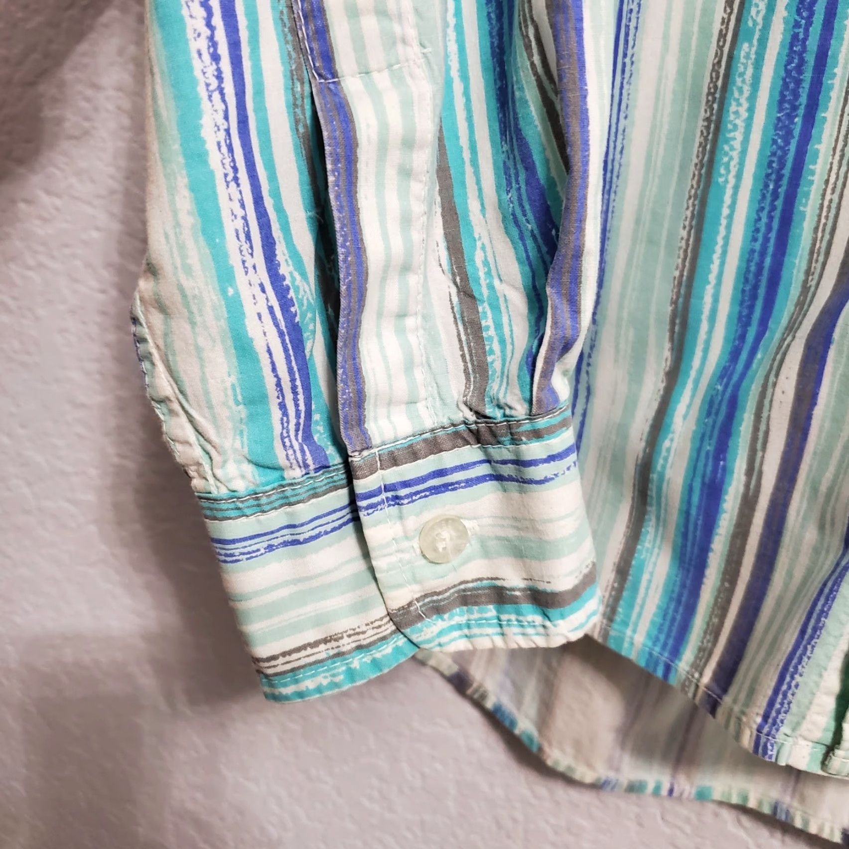 Vintage VINTAGE Fresh Produce Shirt Women L Blue Striped Button Up Collared Casual Beachy Coastal Long Sleeve Button Cuffs Mens Women Girls Boys Size L / US 10 / IT 46 - 5 Thumbnail
