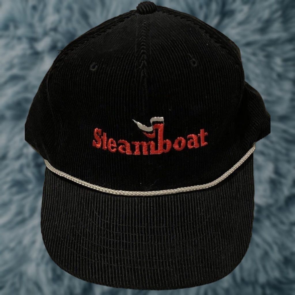 VINTAGE 80s Steamboat Corduroy Trucker Hat Colorado Ski Biker Grunge Motorcycle 70s