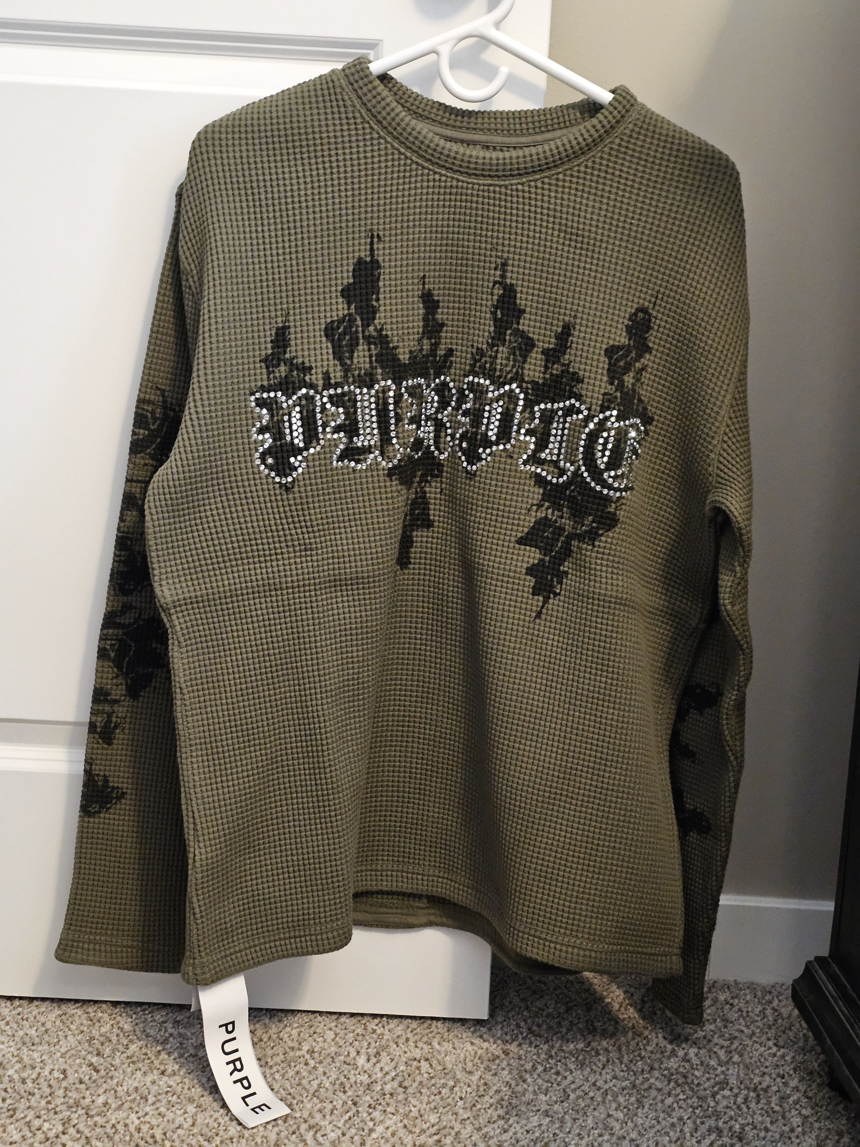 Purple Brand Purple Brand Crystal Embellished Logo Knit Sweater Size US M / EU 48-50 / 2 - 1 Thumbnail