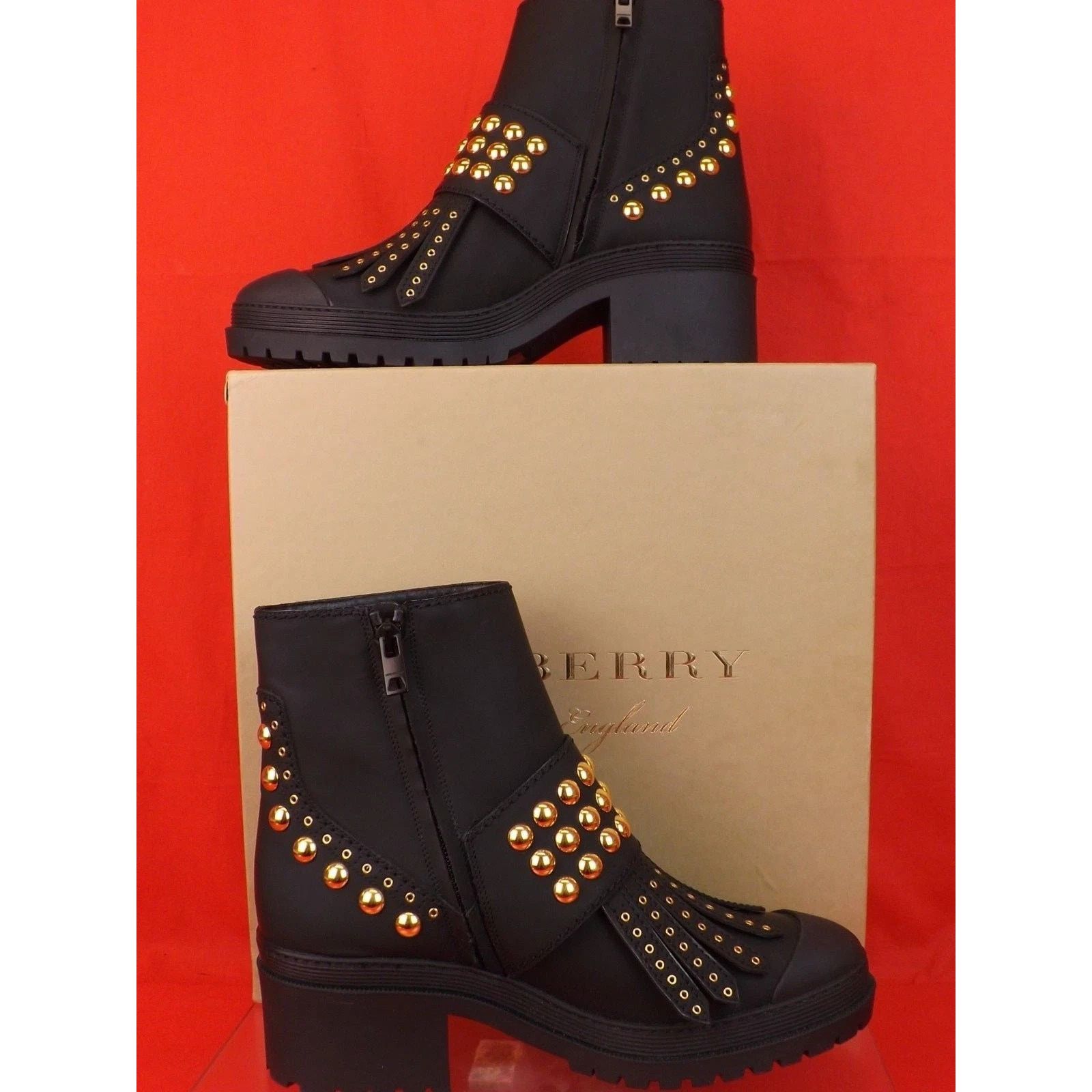 Burberry BURBERRY WHITCHES BLACK LEATHER BIKER FRINGE BELTED BOOTS 35 Size US 5 / IT 35 - 4 Thumbnail