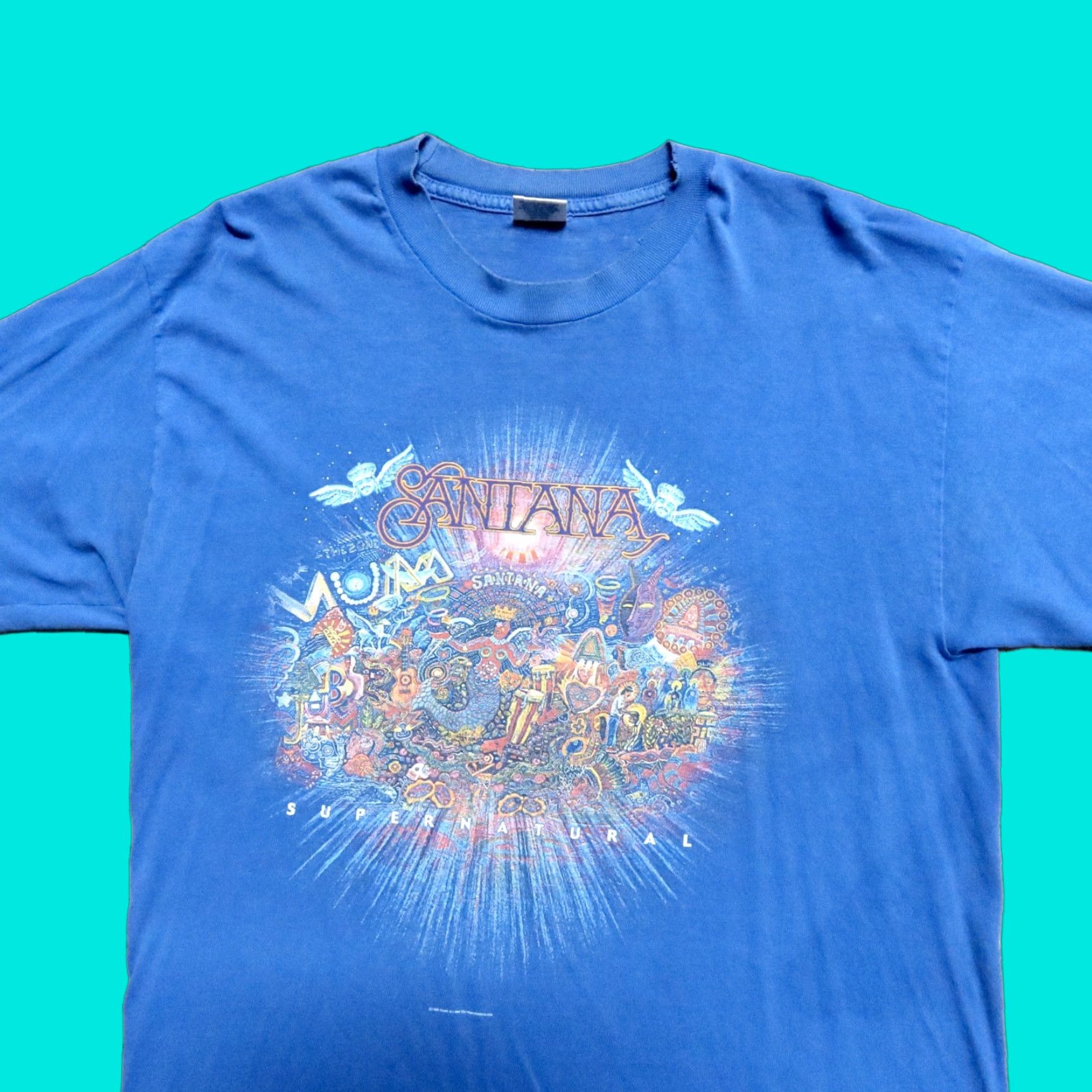 AAA VINTAGE Santana Supernatural Band Shirt L Blue Men Shirt 90s Santana Band Shirt Mens Size US L / EU 52-54 / 3 - 1 Thumbnail