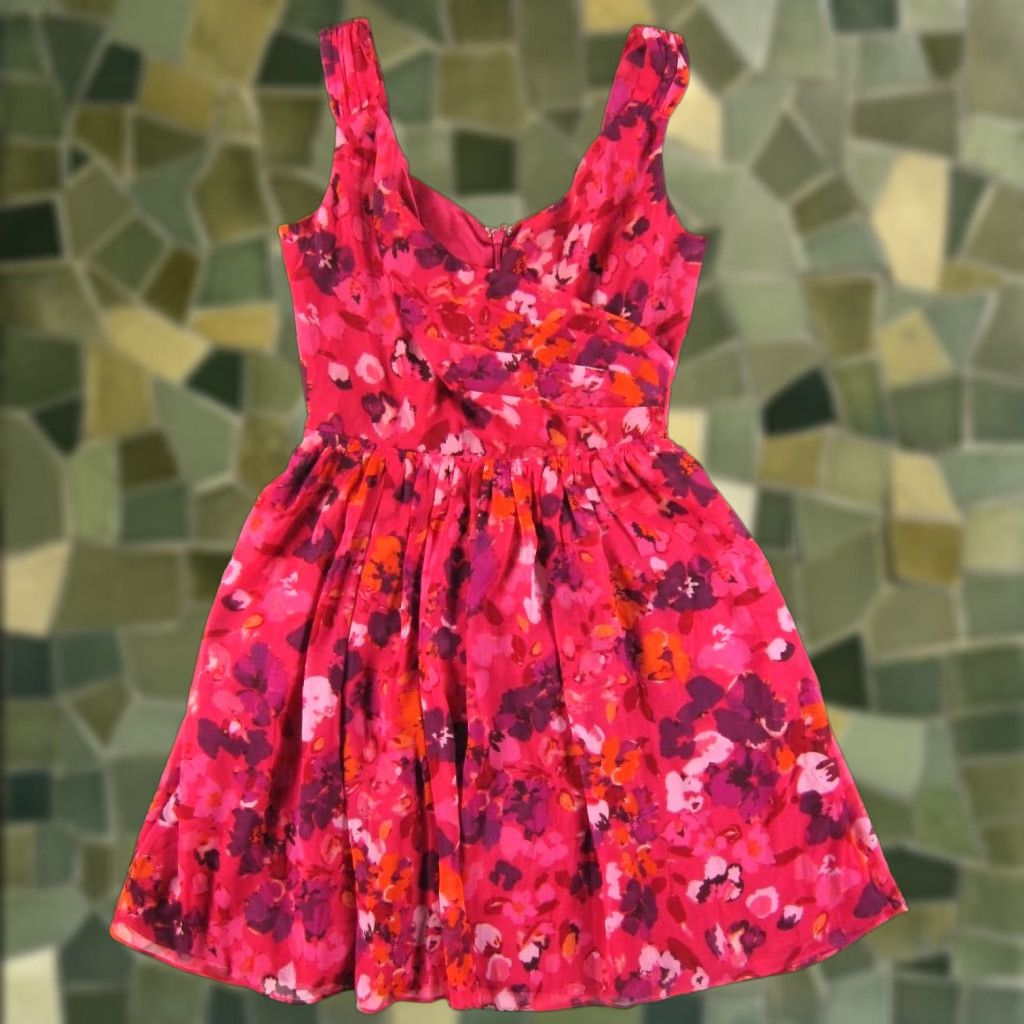Express Express Pink Floral Silky Satin V-Neck Ruched Sleeveless Tank Sun Dress Size 8 Size M / US 6-8 / IT 42-44 - 1 Thumbnail