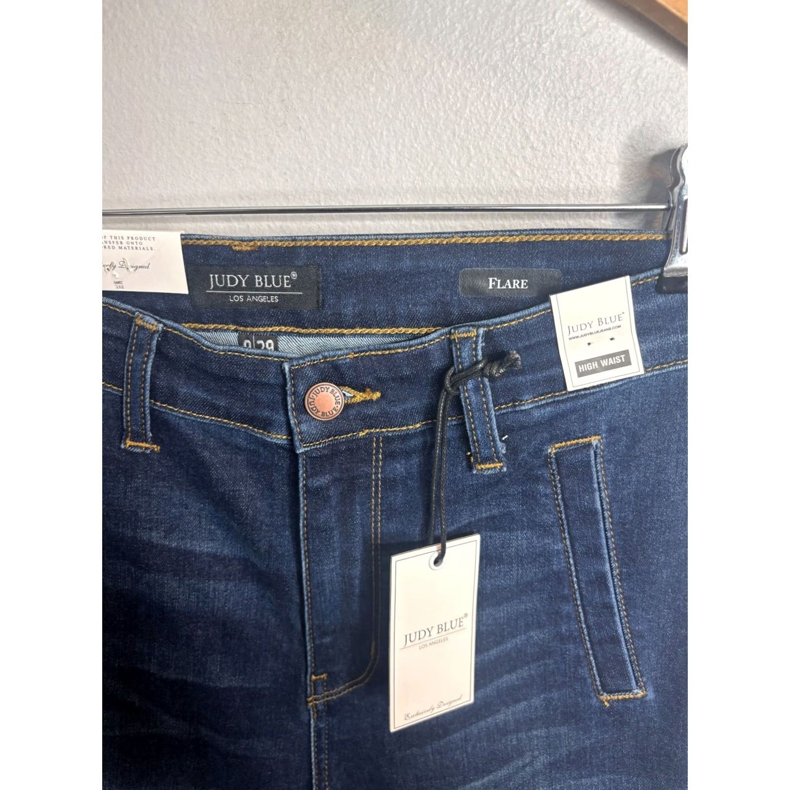 Vintage Judy Blue Jeans Women's Tall 9 High Waist Flare Dark Blue Hippie Retro 4456 Jeans Size 30" / US 8 / IT 44 - 3 Thumbnail