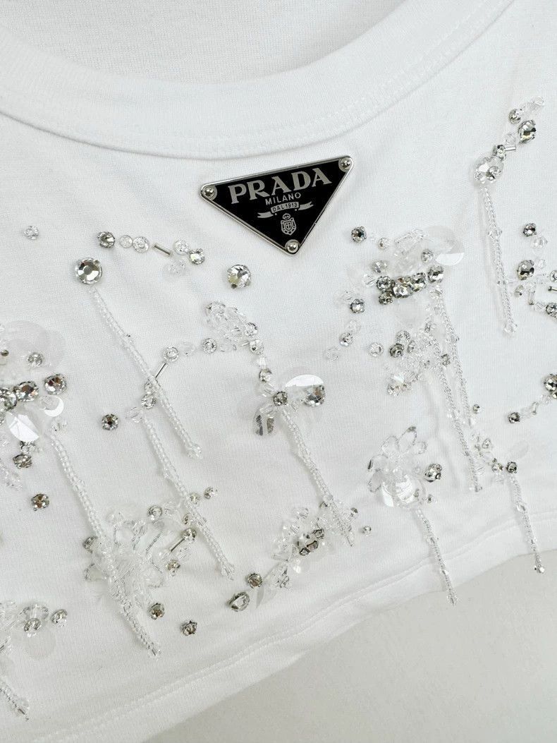 Prada White Prada Beaded Tank Top with Crystals -2505 Size S / US 4 / IT 40 - 3 Thumbnail
