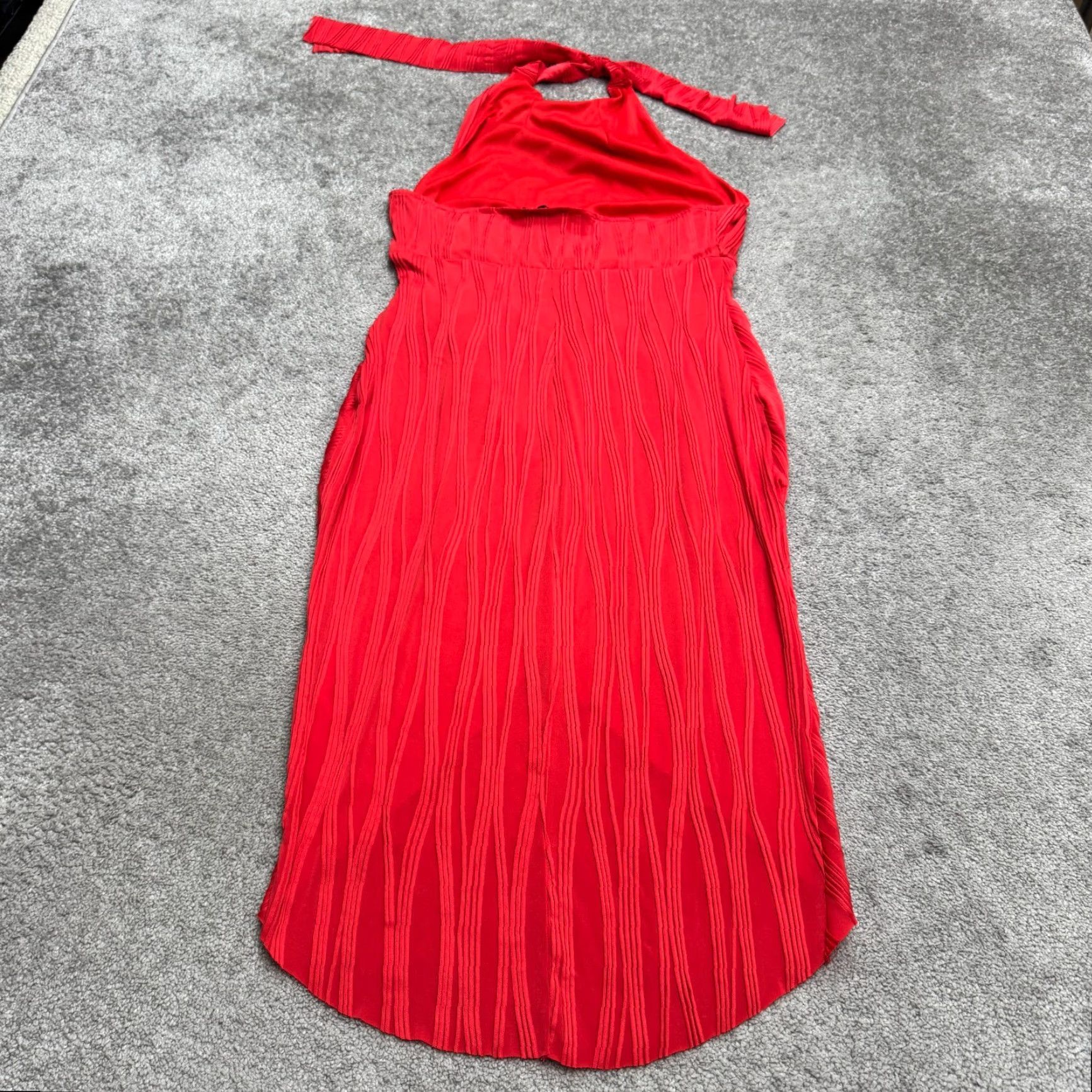 Asos ASOS Dress Women 12 Red Halter Sleeveless Backless Party Hi-Low Asymmetrical Hem Ruched Sheath Vintage No Size XL / US 12-14 / IT 48-50 - 2 Thumbnail