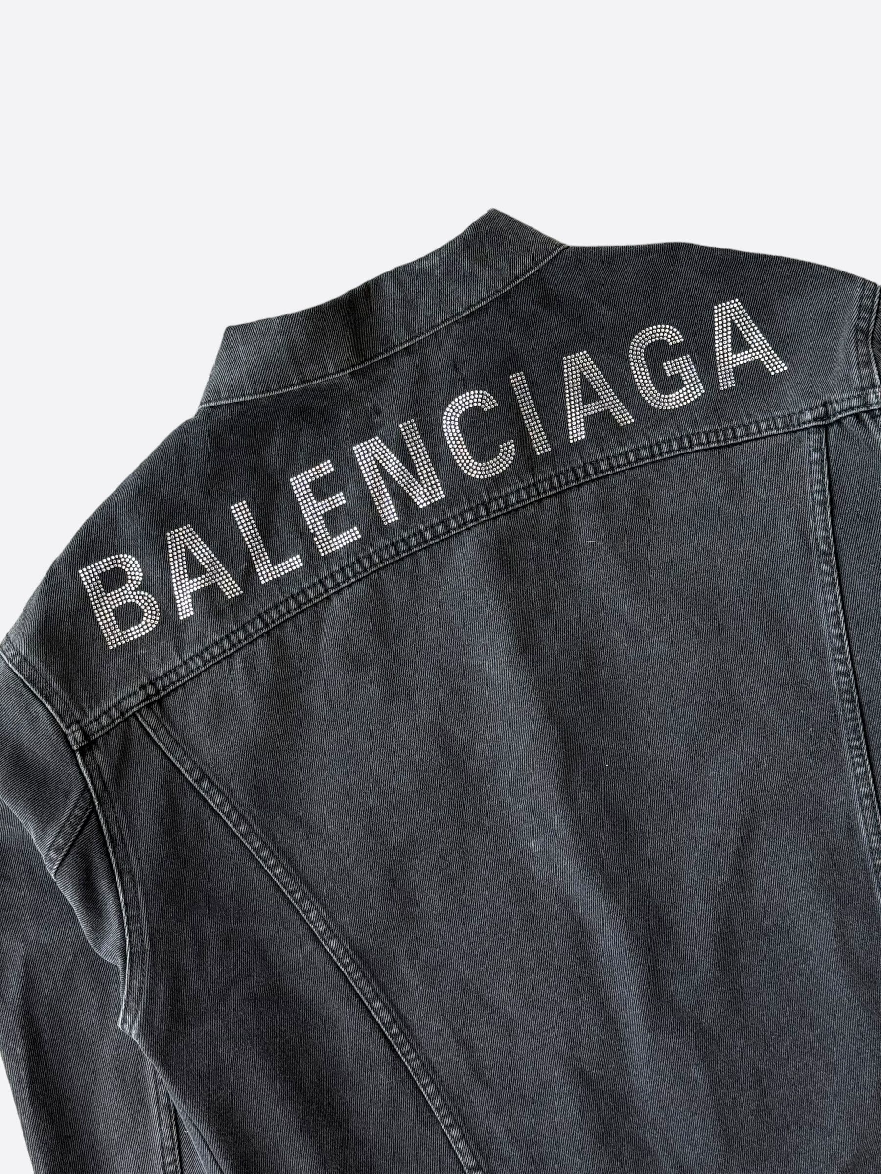 Balenciaga Balenciaga Grey Rhinestone Logo Denim Jacket Size US L / EU 52-54 / 3 - 3 Thumbnail