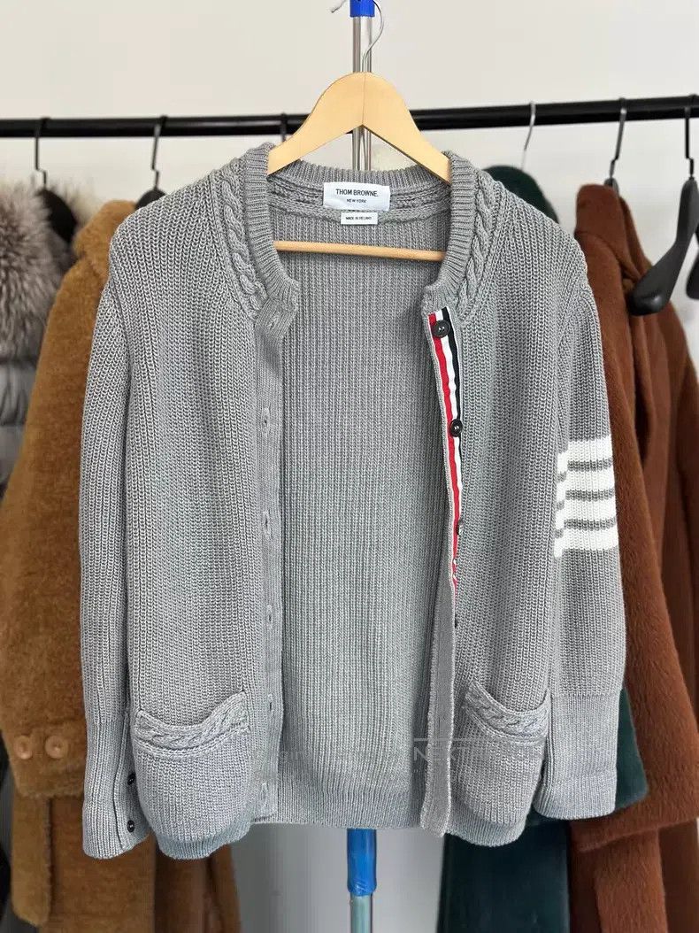 Thom Browne Thom Browne Grey Classic Four Stripe Knit Cardigan Size XS / US 0-2 / IT 36-38 - 1 Thumbnail