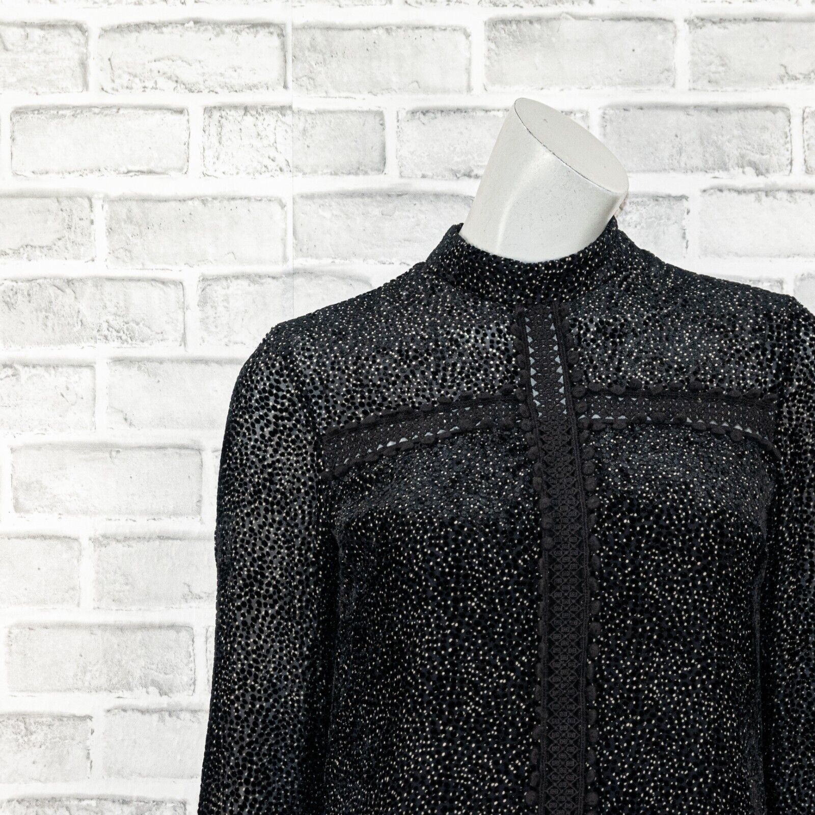 Saylor SAYLOR NYC Long Sleeve Mini Dress sheer shoulder black specs Size S / US 4 / IT 40 - 9 Thumbnail