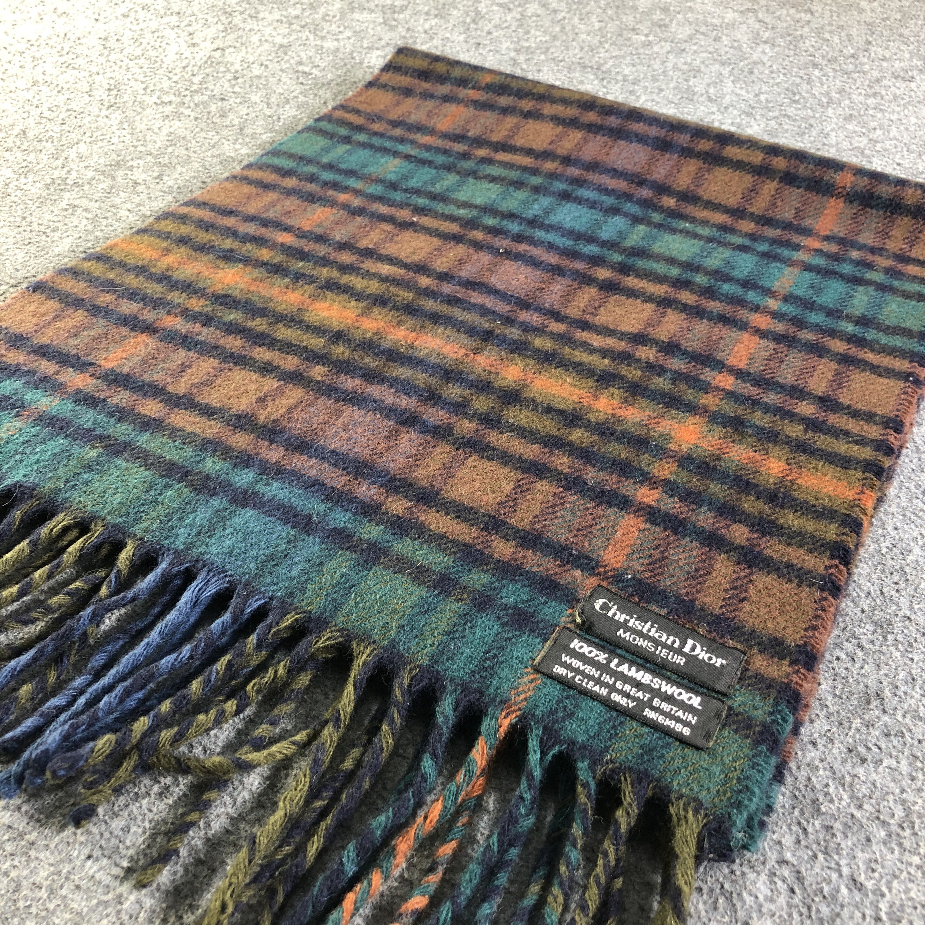 Christian Dior Monsieur Christian Dior Tartan Wool Scarf Muffler V2679 Size ONE SIZE - 2 Thumbnail