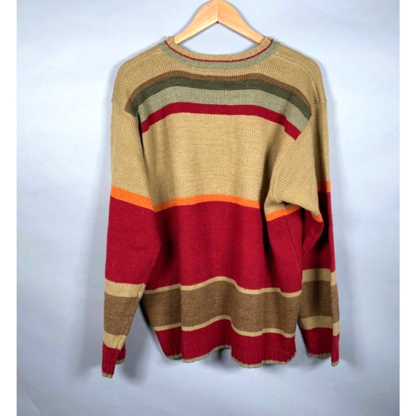 Vintage VINTAGE Y2K Striped Sweater Adult XL Beige Red Chunky-Knit Crewneck Hipster Mens Size US XL / EU 56 / 4 - 2 Thumbnail