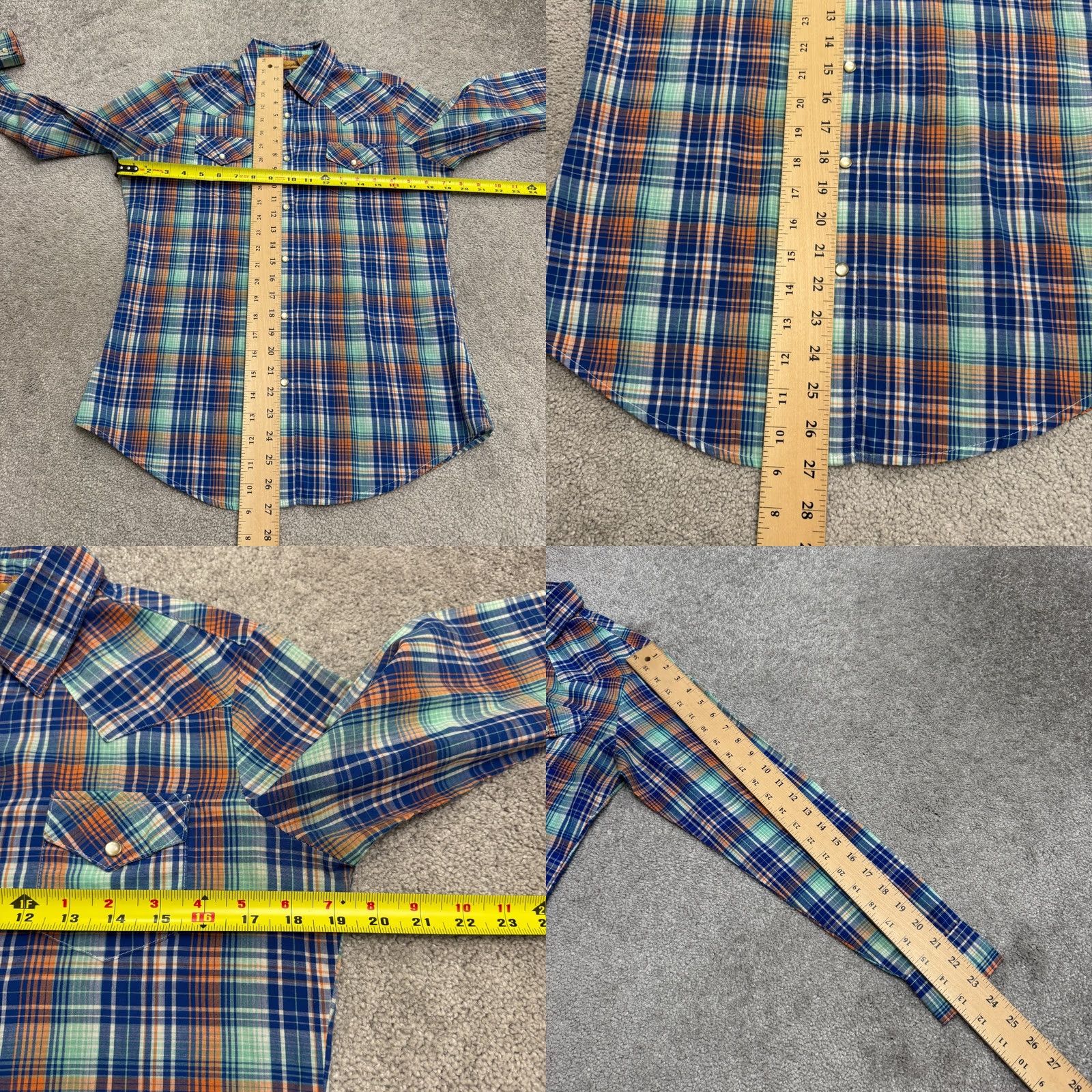 Wrangler Wrangler Shirt Womens S Western Pearl Snap Button Down Blue Orange Plaid Top Size S / US 4 / IT 40 - 8 Thumbnail