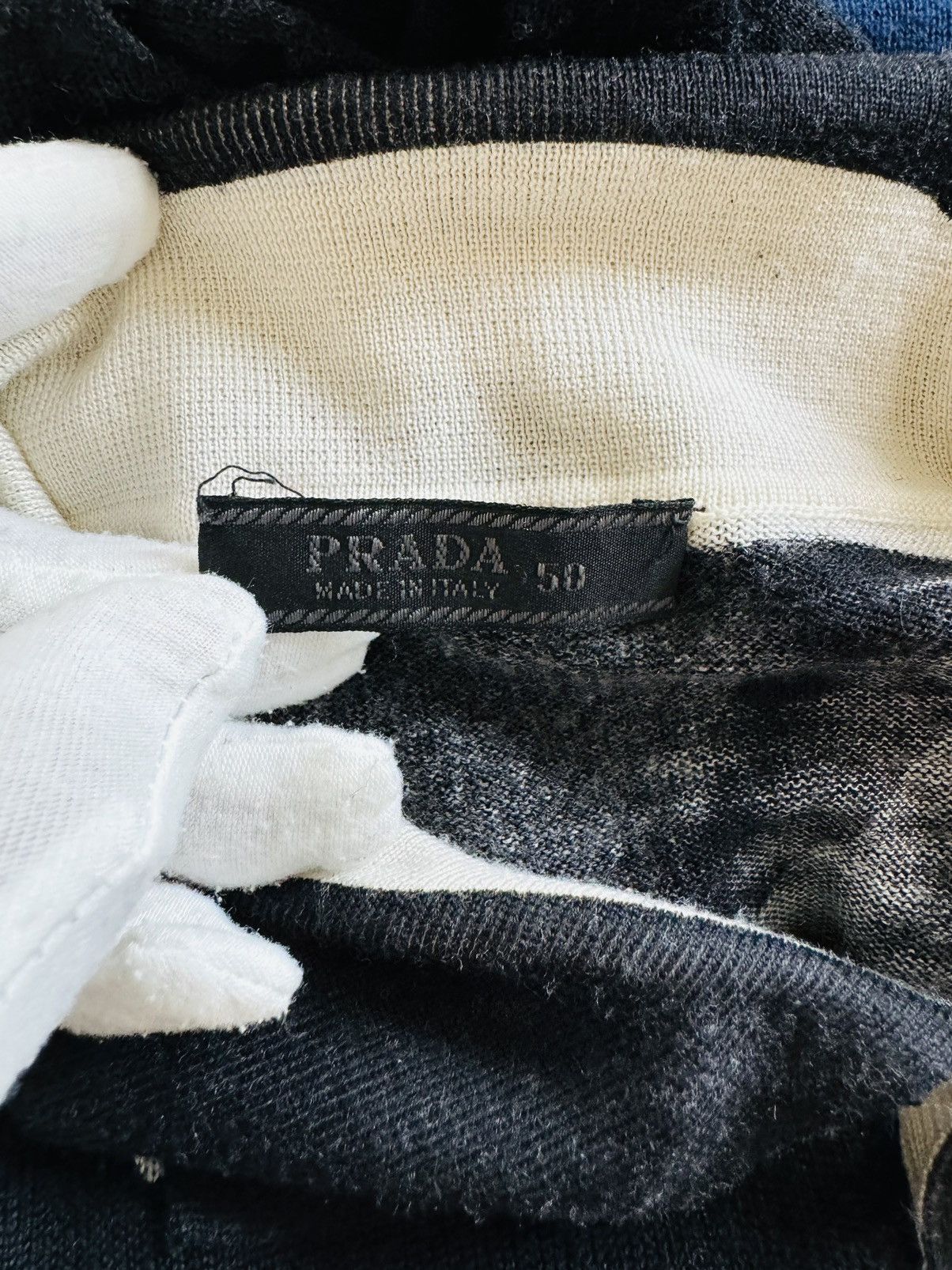 Prada Prada Black knit Polo w/white contrast overydye paint effect Size US M / EU 48-50 / 2 - 8 Thumbnail