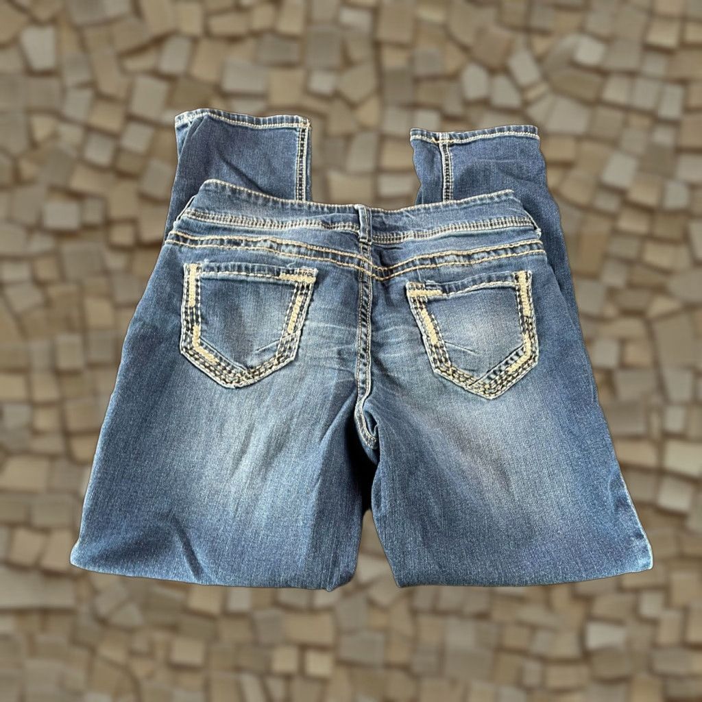 Vintage Maurices Jeans Women's Size 5/6 Blue Distressed Denim Pants Contrast Stitch Jeans Straight Pockets Womens Boys Girls Men? Size 30" / US 8 / IT 44 - 1 Thumbnail